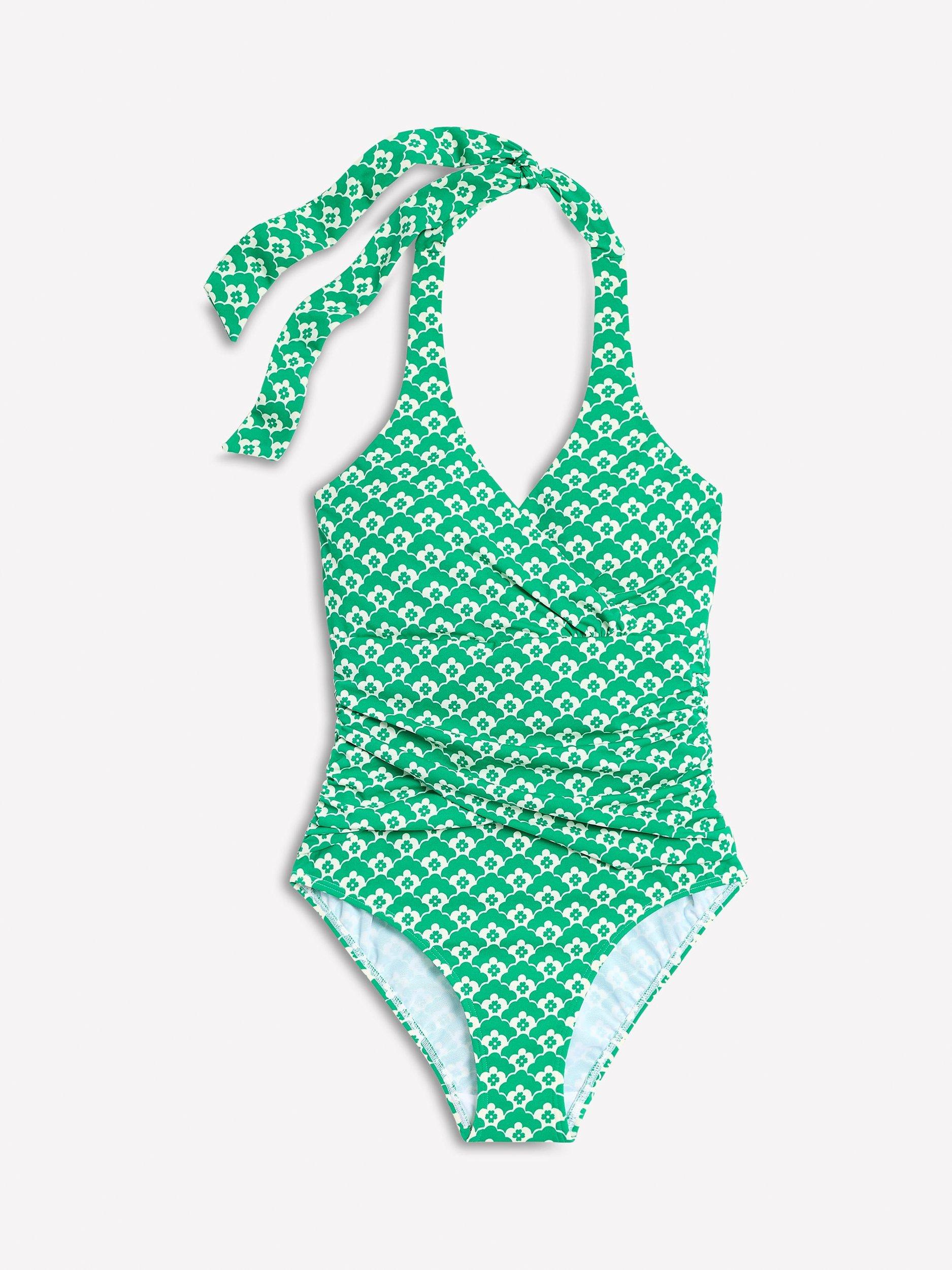 Product image 5 of 5, which shows Boden Levanzo Geometric Floral Swimsuit, Green/Multi, 8