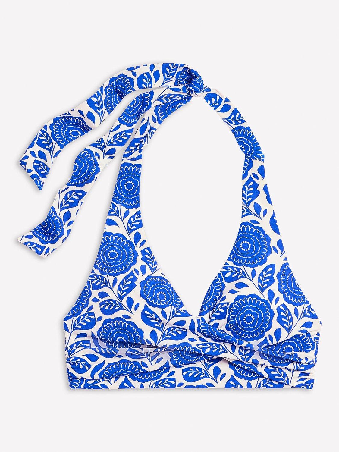 Product image 5 of 6, which shows Boden Levanzo Floral Halterneck Bikini Top, Blue/Multi, 10