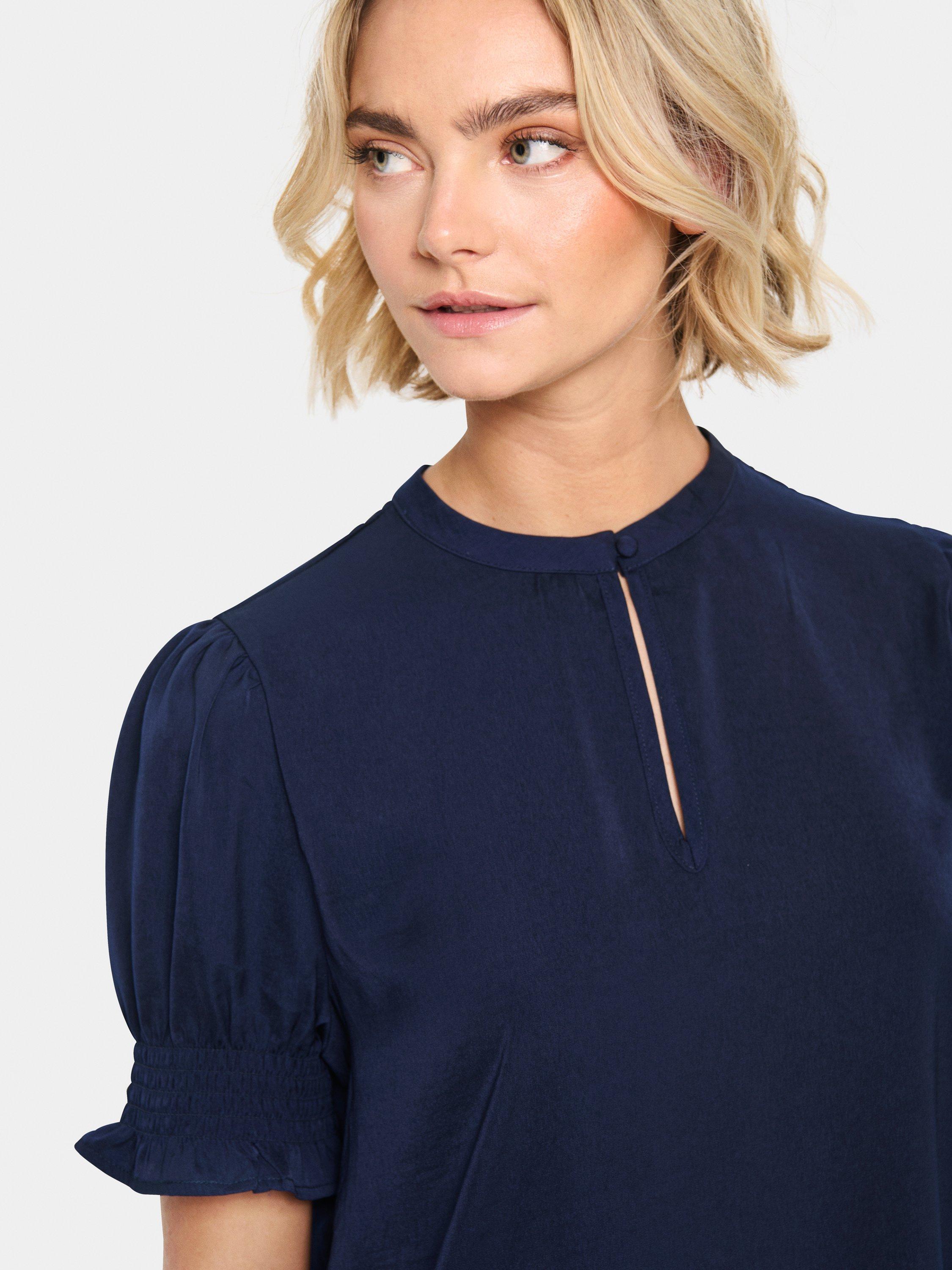 Product image 4 of 6, which shows Saint Tropez Ruffle Sleeve Top, Navy, XS