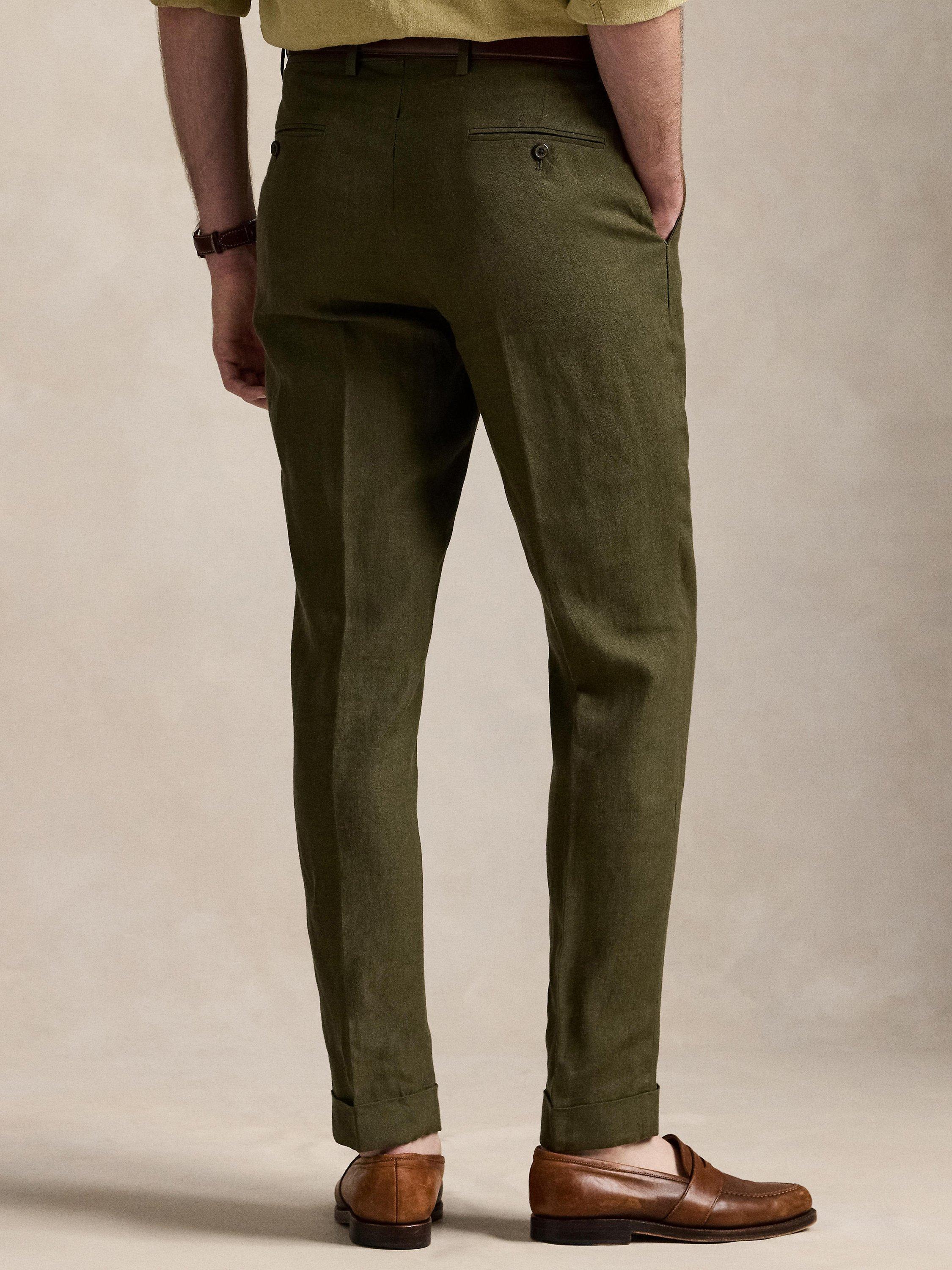 Product image 2 of 4, which shows Ralph Lauren Linen Textured Slub Tailored Trousers, Armadillo, 32R