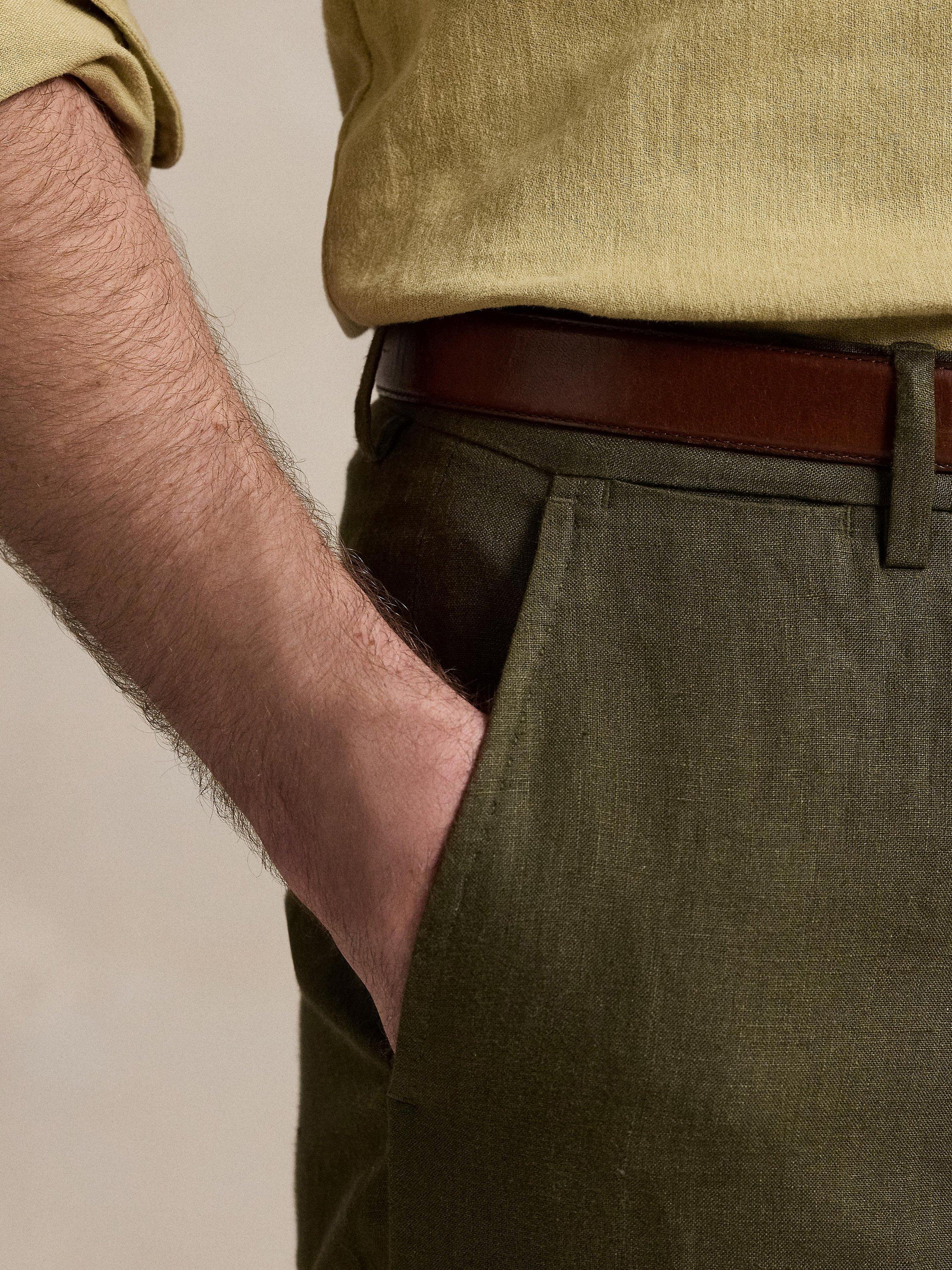 Product image 3 of 4, which shows Ralph Lauren Linen Textured Slub Tailored Trousers, Armadillo, 32R