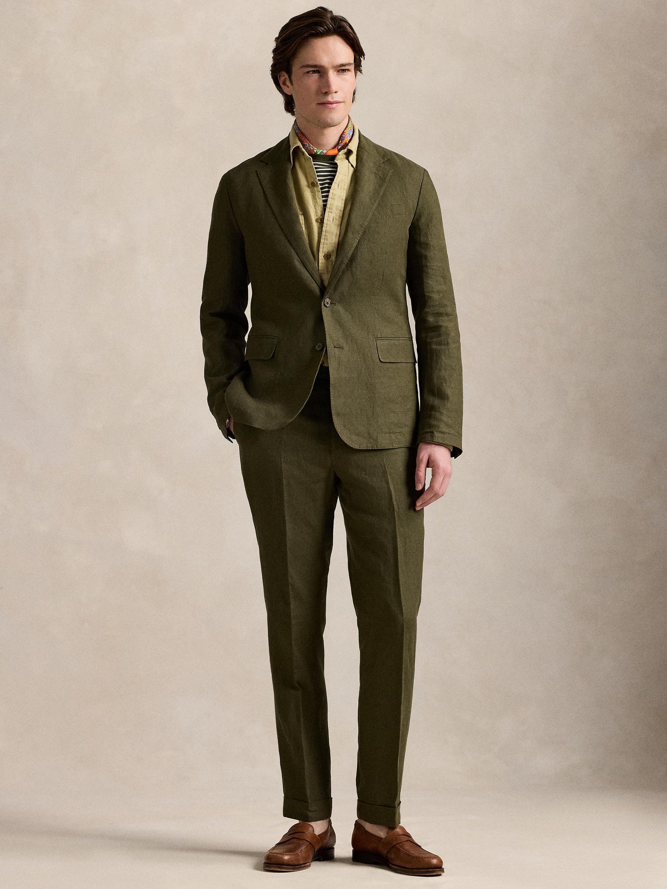 Product image 4 of 4, which shows Ralph Lauren Linen Textured Slub Tailored Trousers, Armadillo, 32R
