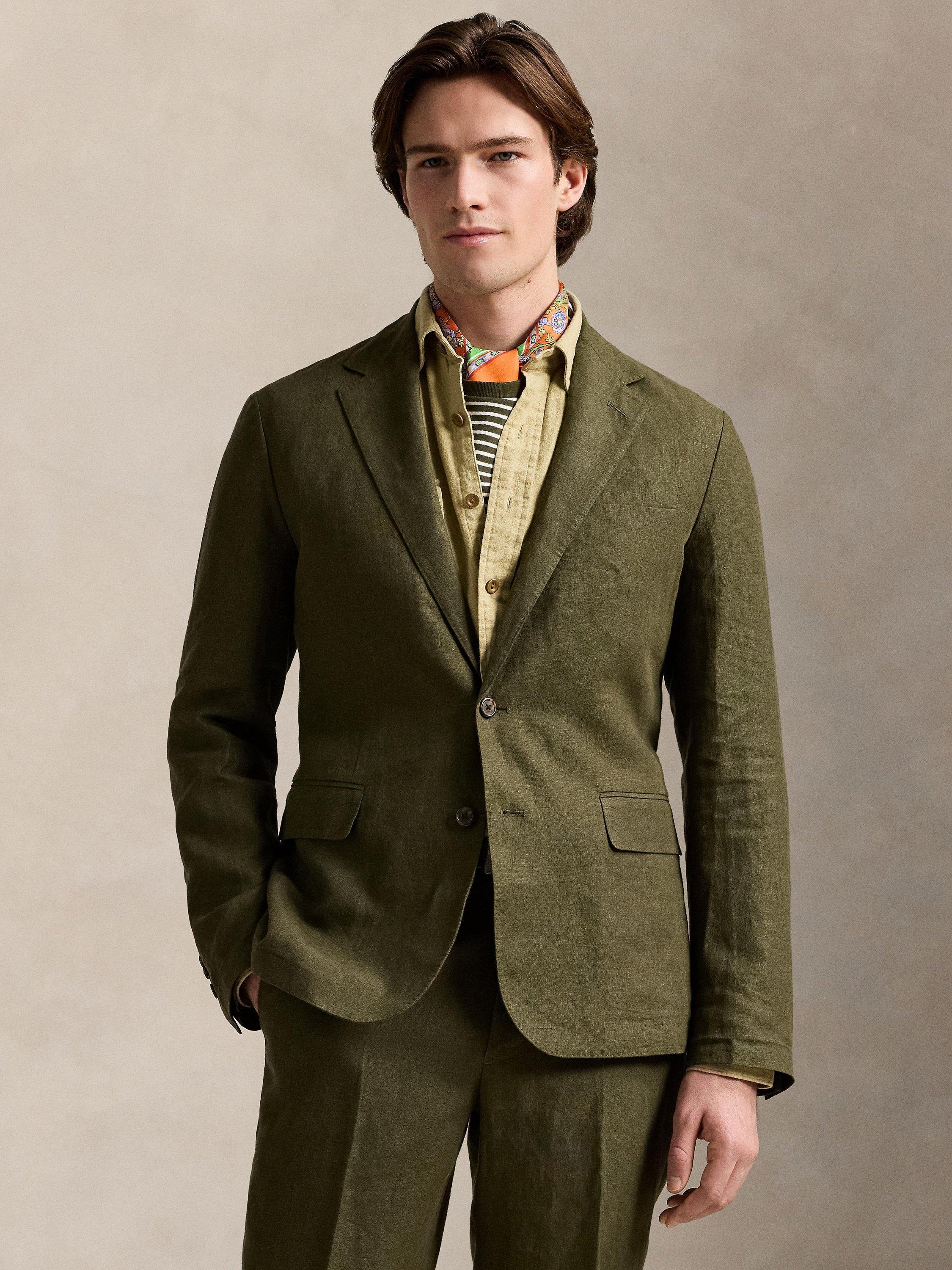 Product image 1 of 5, which shows Ralph Lauren Linen Single Breasted Suit Jacket, Armadillo, 38R