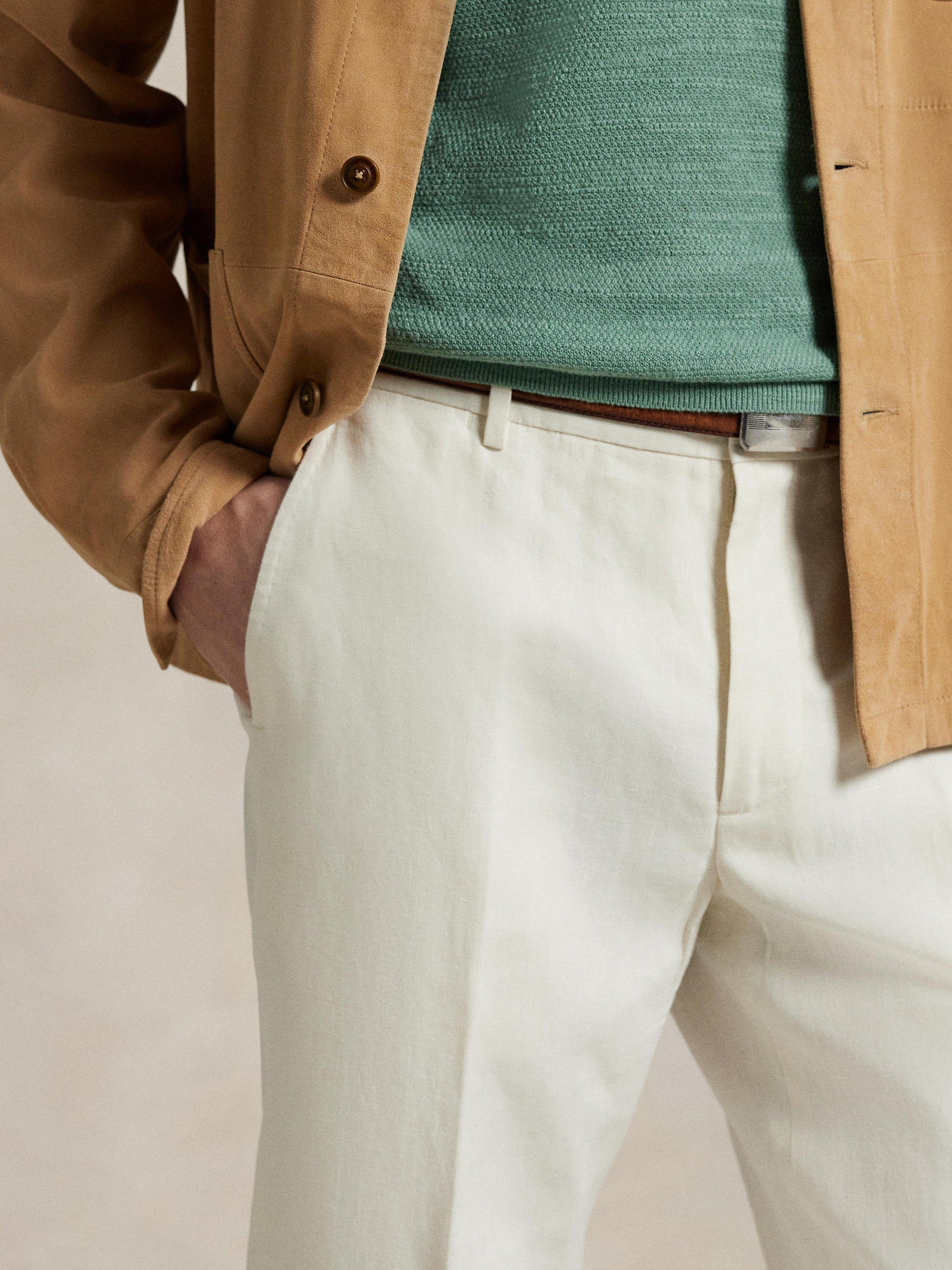 Product image 3 of 5, which shows Ralph Lauren Linen Textured Slub Tailored Trousers, Cream, 30R