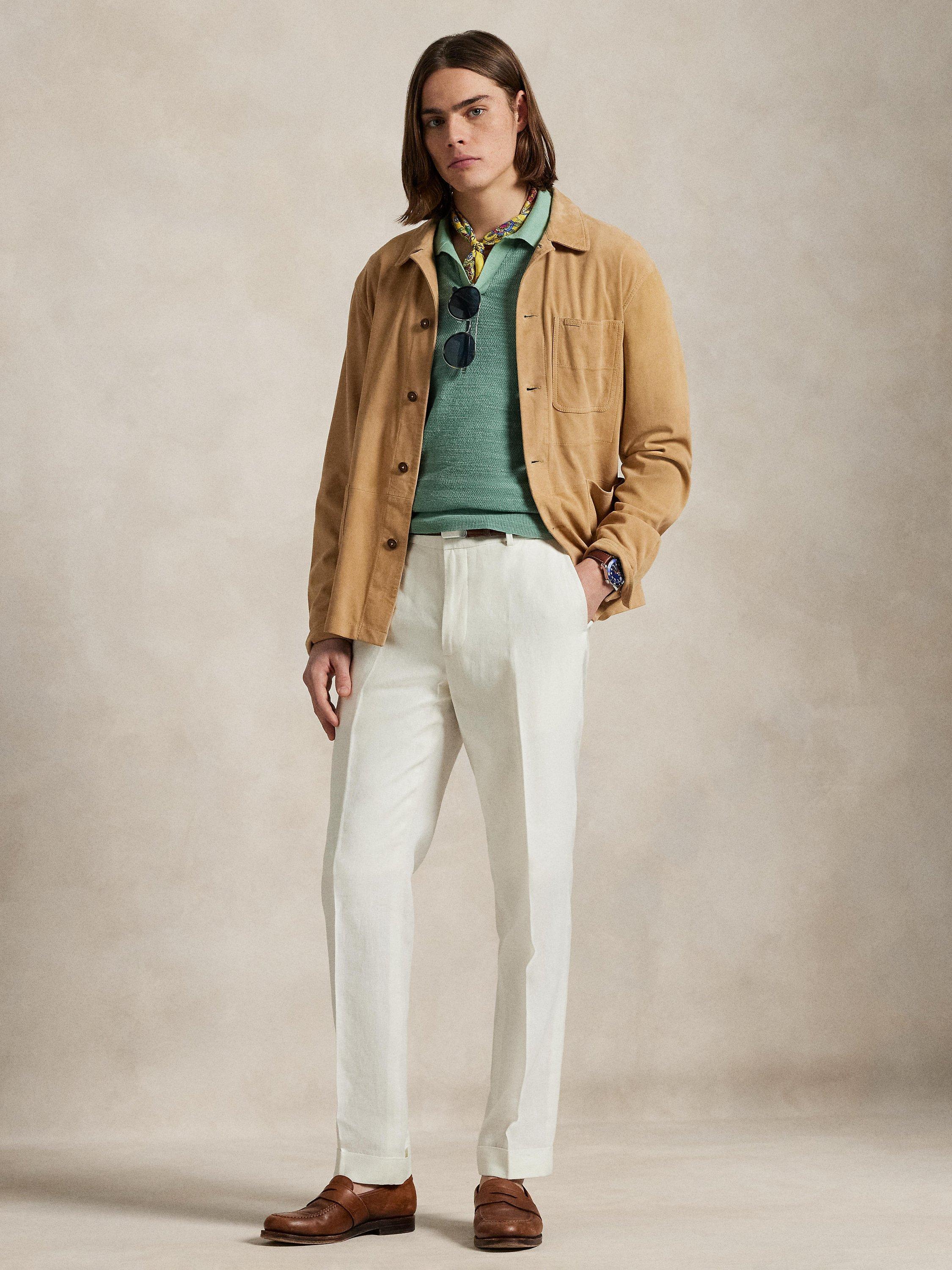 Product image 4 of 5, which shows Ralph Lauren Linen Textured Slub Tailored Trousers, Cream, 30R
