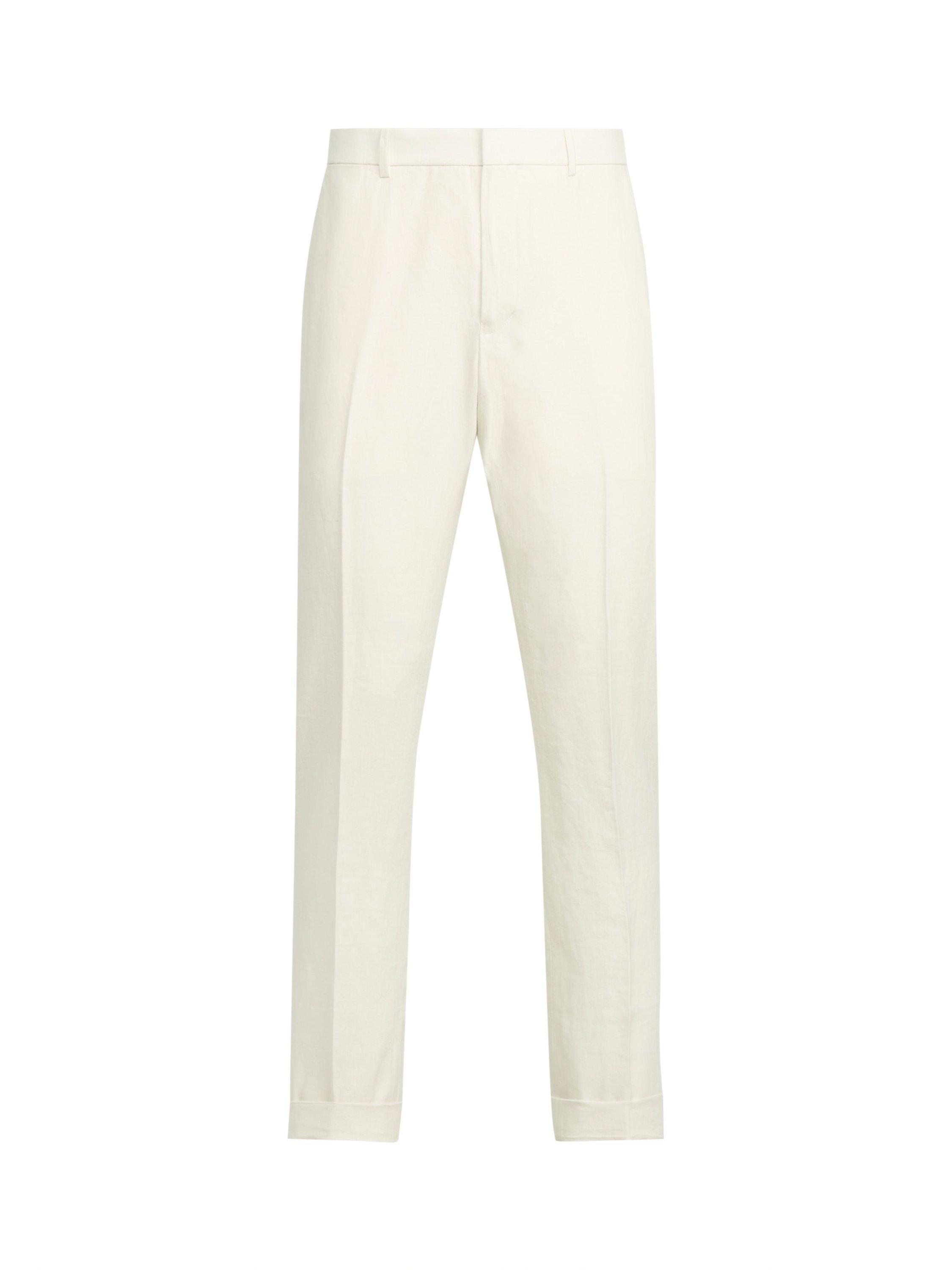 Product image 5 of 5, which shows Ralph Lauren Linen Textured Slub Tailored Trousers, Cream, 30R