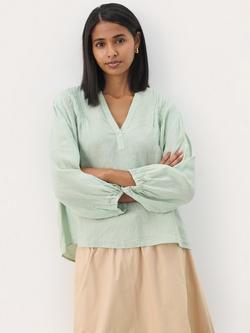 Part Two Nyara Pure Linen V-Neck Blouse, Cameo Green