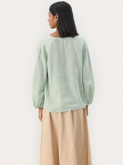 Part Two Nyara Pure Linen V-Neck Blouse - view 2, Cameo Green