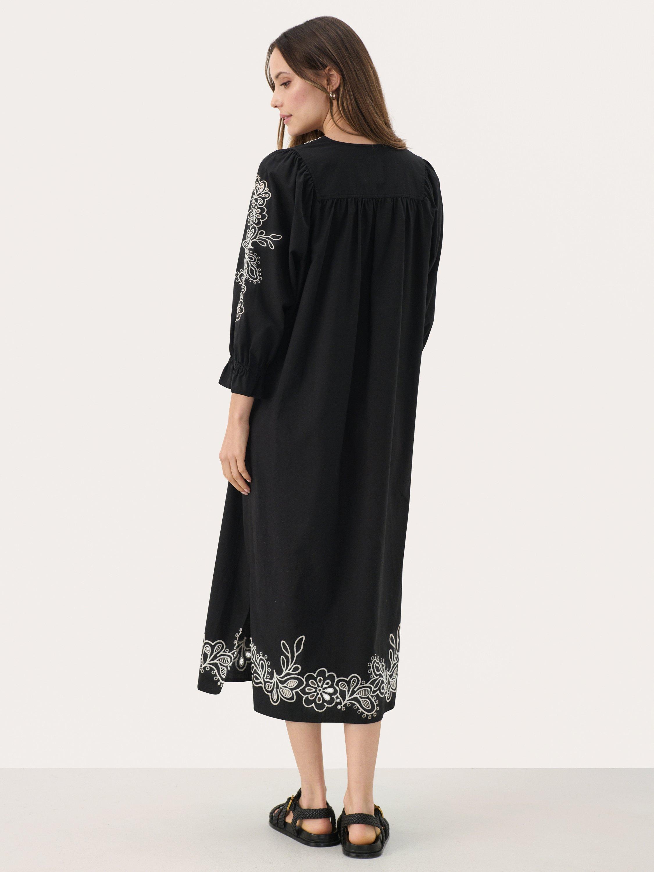 Product image 2 of 6, which shows Part Two Nura Embroidered Loose Fit Midi Dress, Black, 12