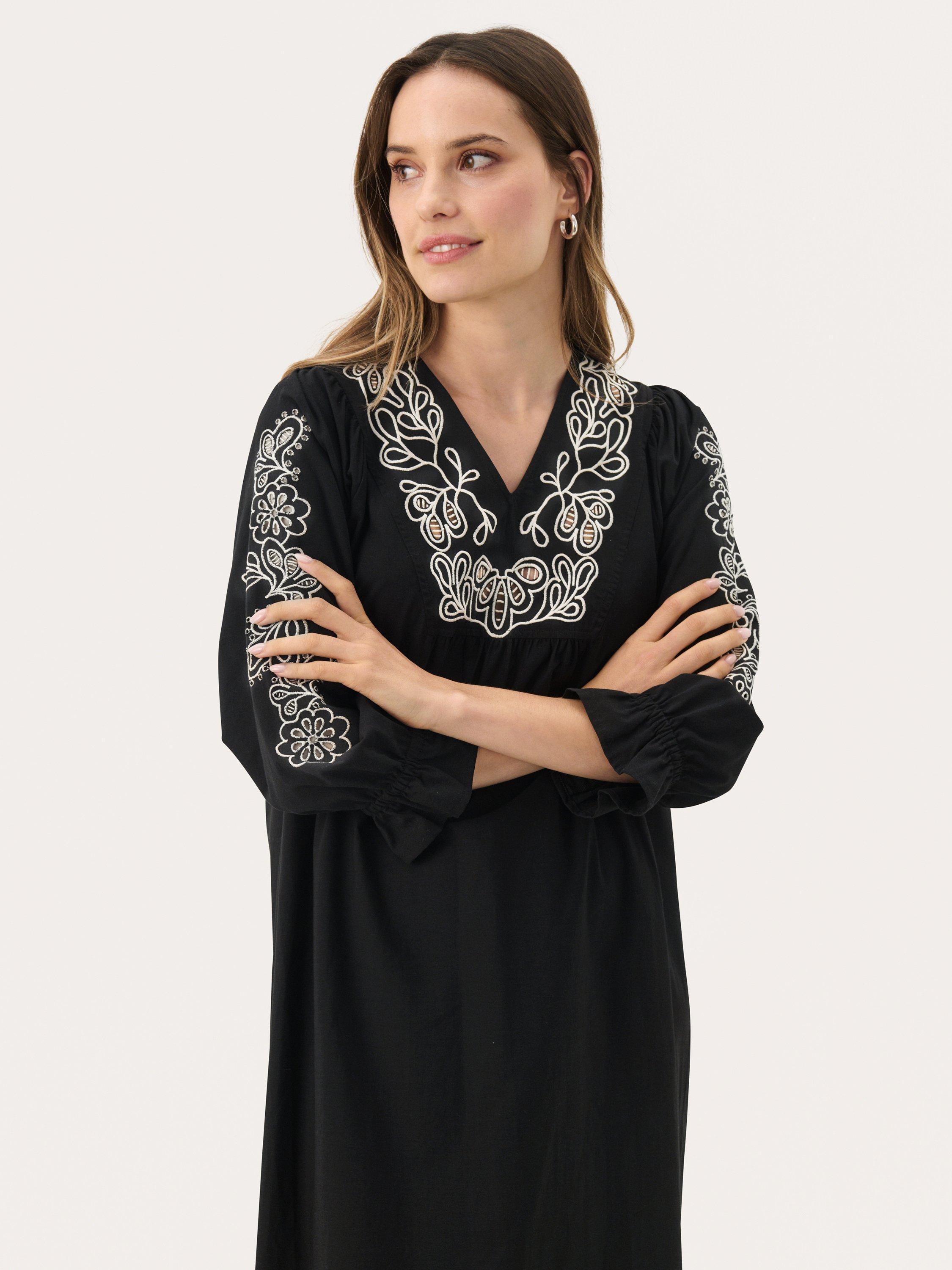 Product image 3 of 6, which shows Part Two Nura Embroidered Loose Fit Midi Dress, Black, 12