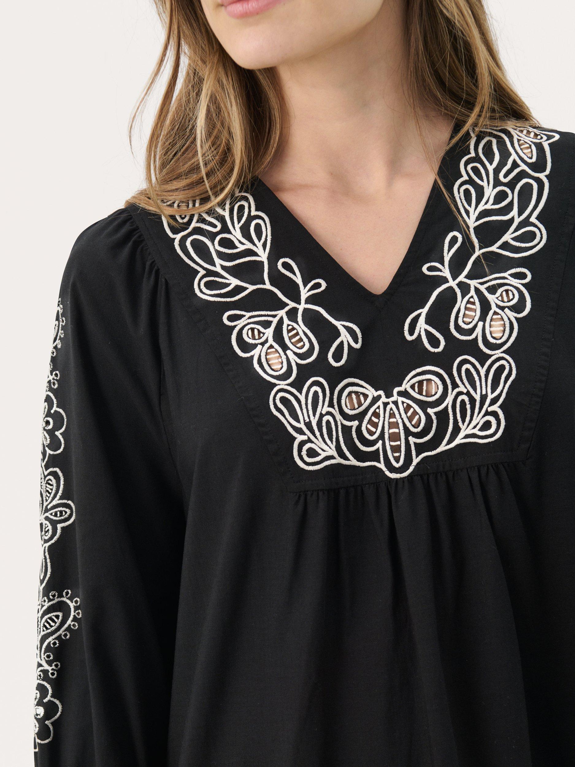 Product image 4 of 6, which shows Part Two Nura Embroidered Loose Fit Midi Dress, Black, 12