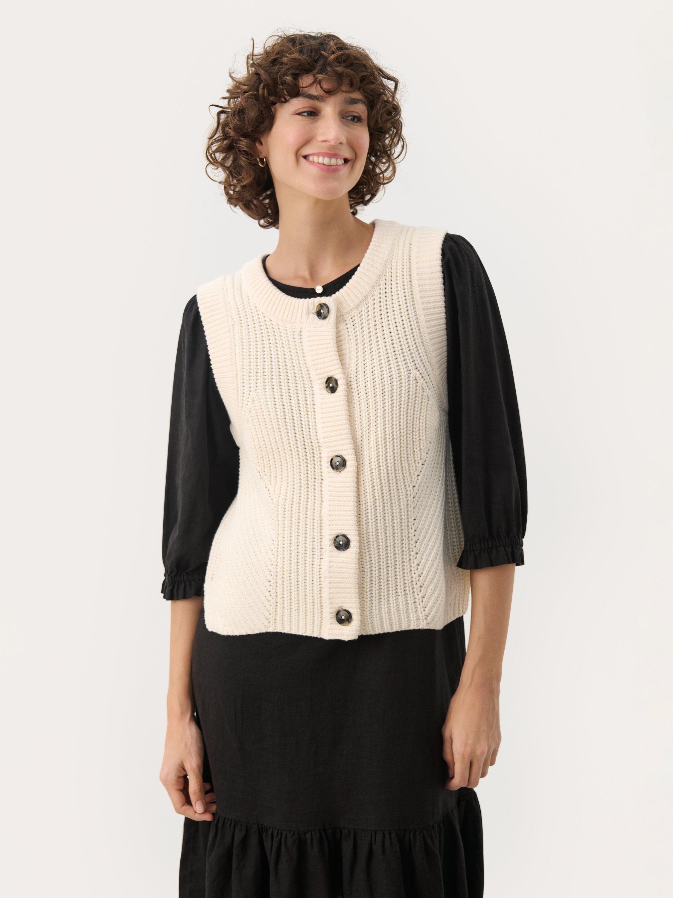 Product image 1 of 6, which shows Part Two Noemie Sleeveless Cardigan, Whitecap Gray, XS