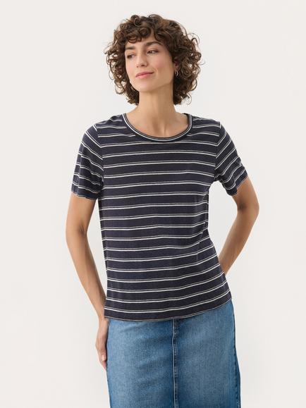 Part Two Nacima Stripe Linen Rich T-Shirt, Midnight, Midnight