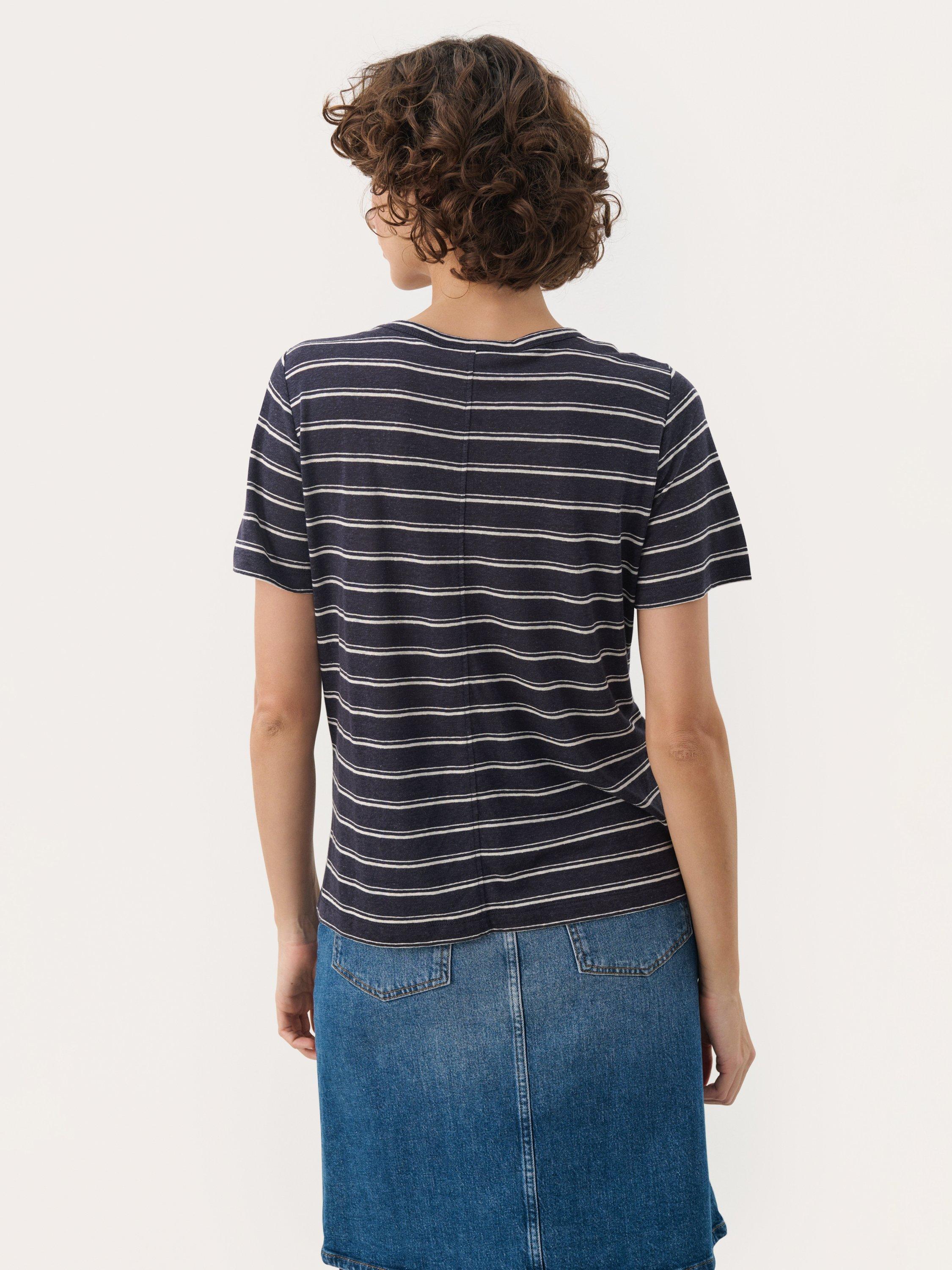 Product image 2 of 6, which shows Part Two Nacima Stripe Linen Rich T-Shirt, Midnight, XS