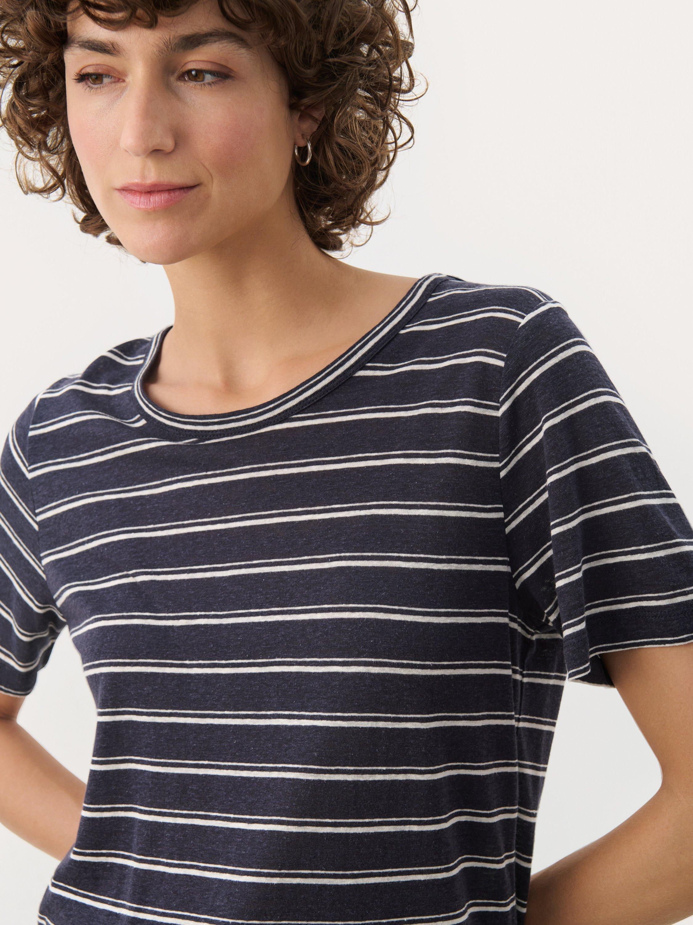 Product image 4 of 6, which shows Part Two Nacima Stripe Linen Rich T-Shirt, Midnight, XS