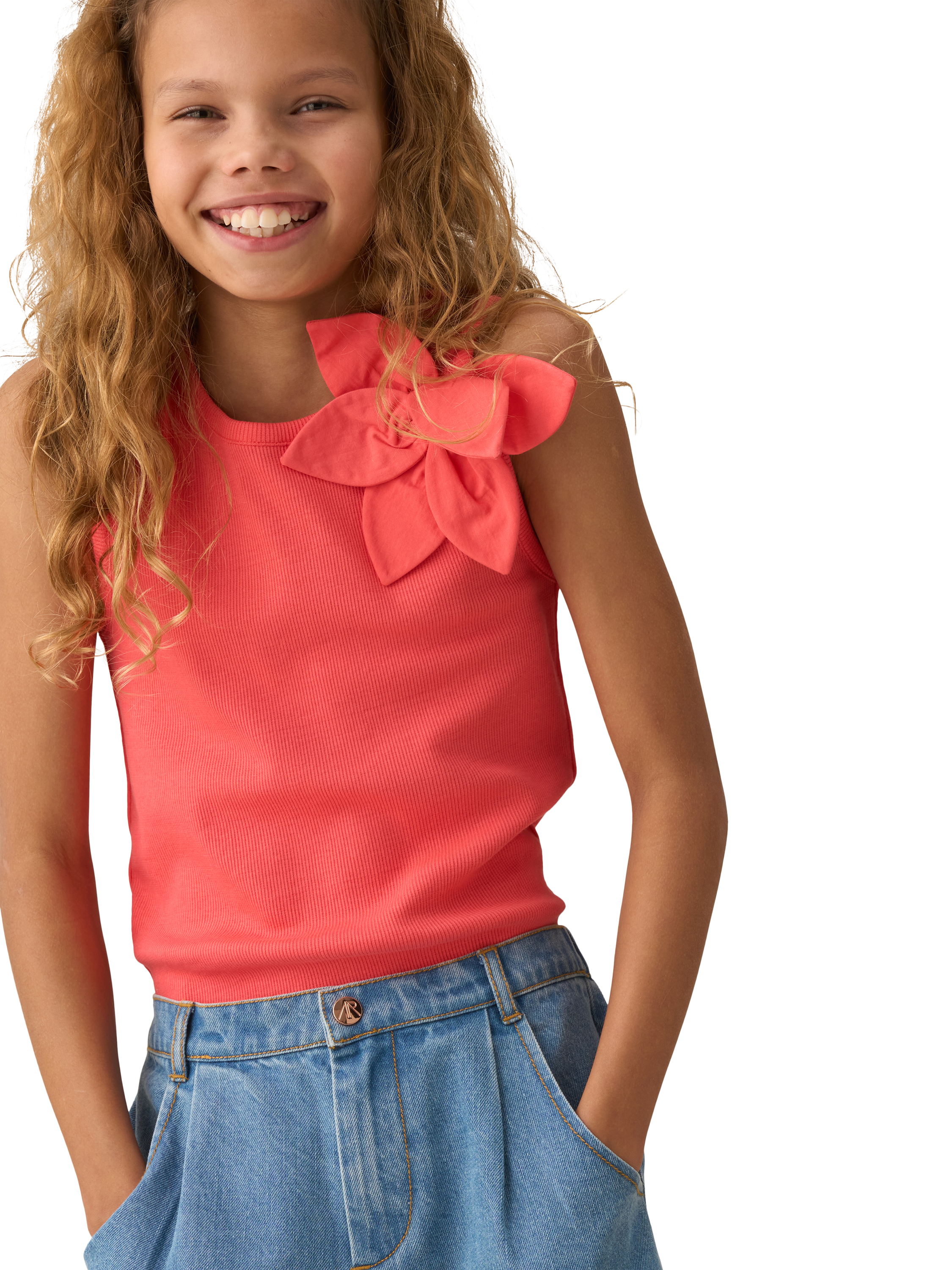 Product image 3 of 6, which shows Angel & Rocket Kids' Corsage Cami, Coral, 3-4 years