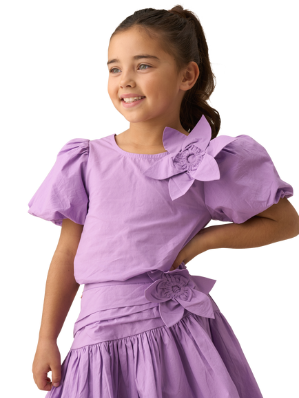 Angel & Rocket Kids' Corsage Woven Top, Purple, Purple