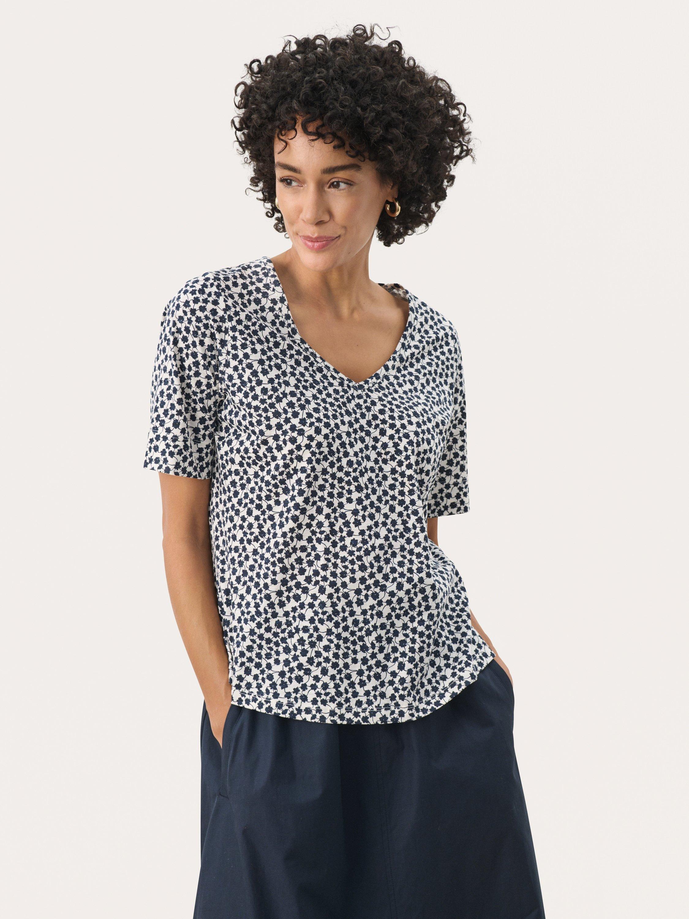 Part Two Curlia Floral V-Neck T-Shirt, Navy