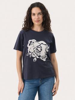 Part Two Nahid Flower Pure Organic Cotton T-Shirt, Navy, Navy