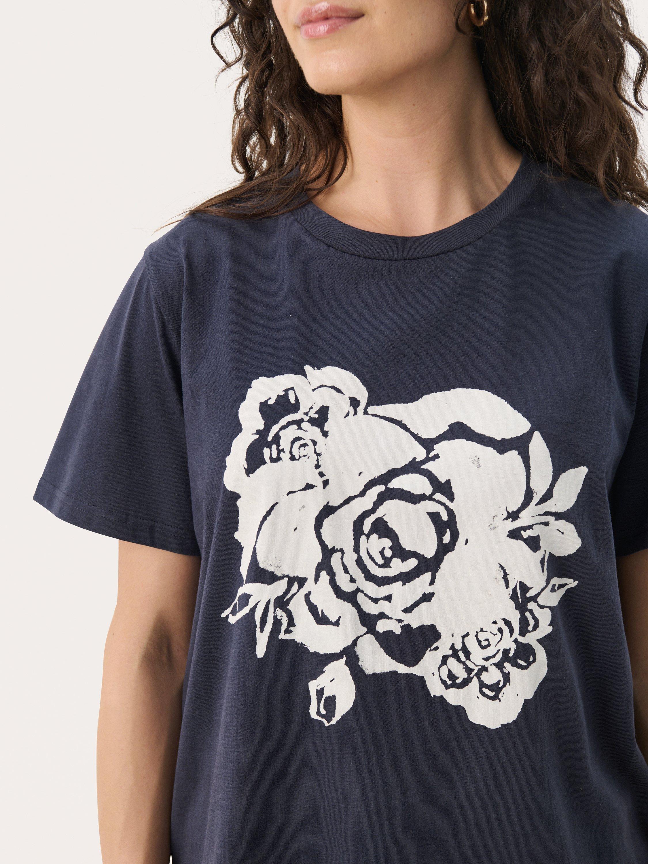 Product image 4 of 6, which shows Part Two Nahid Flower Pure Organic Cotton T-Shirt, Navy, XS