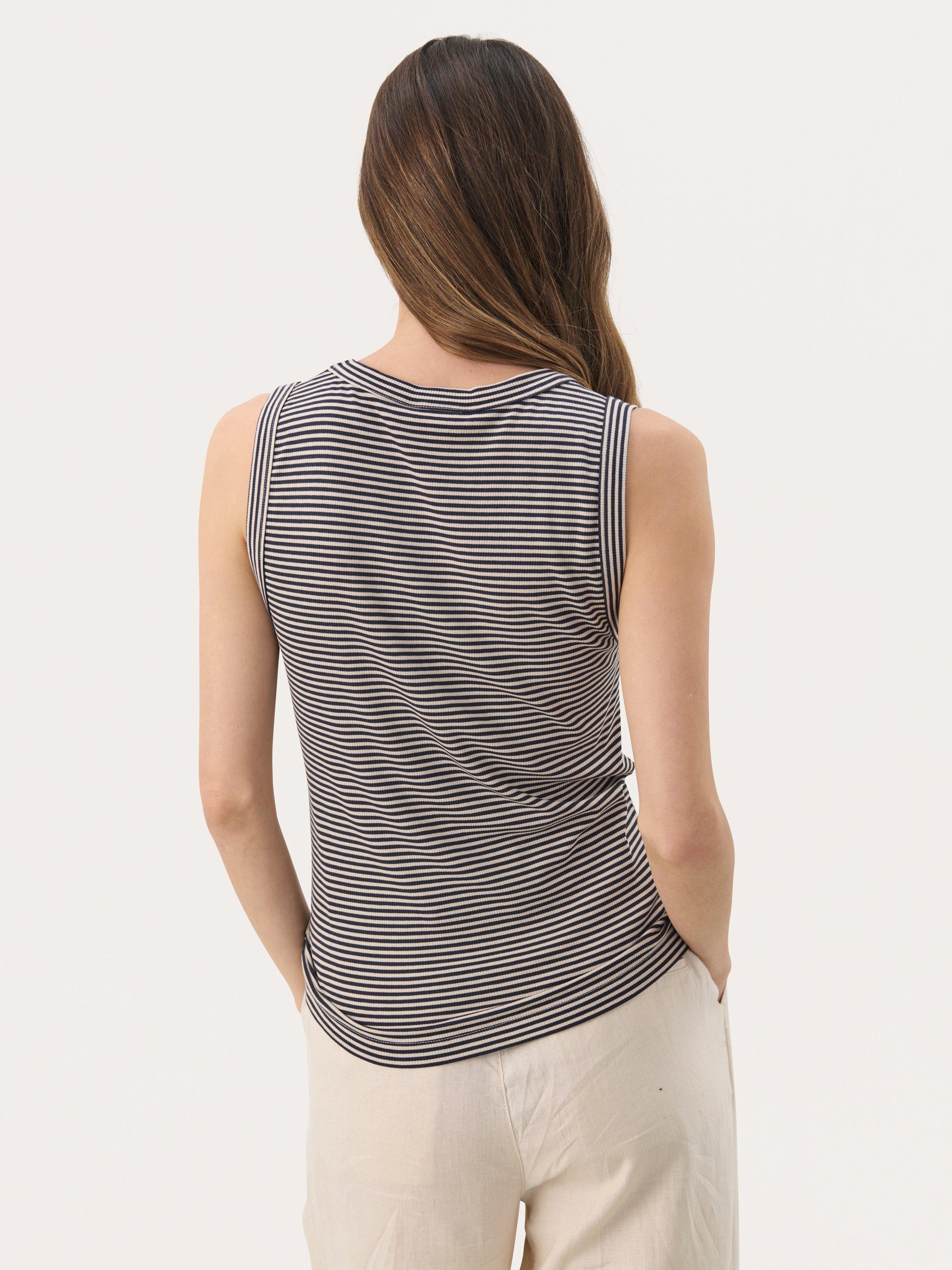 Product image 2 of 6, which shows Part Two Nikkia Stripe Vest Top, French Navy/Multi, XS