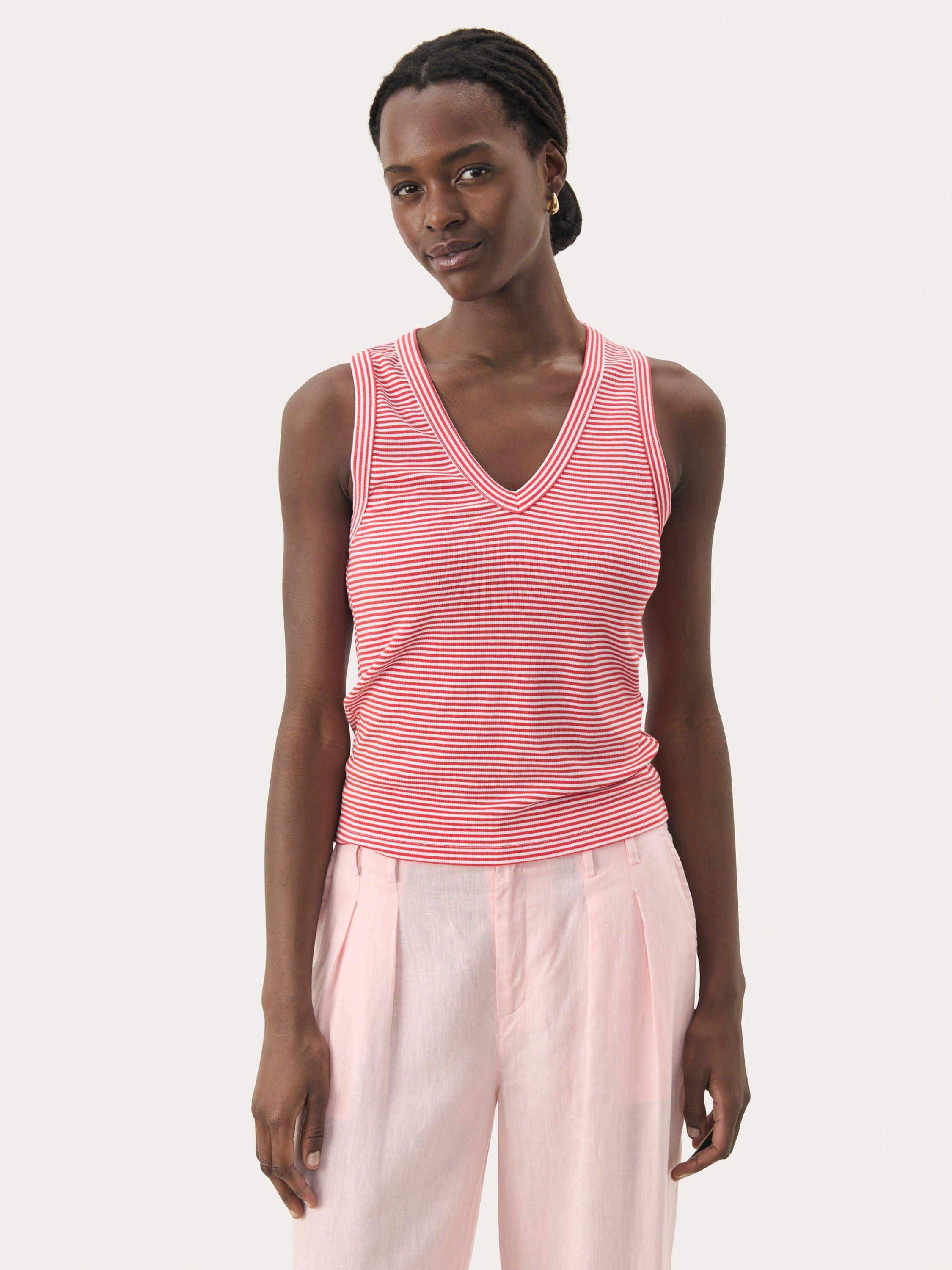 Product image 1 of 6, which shows Part Two Nikkia Stripe Vest Top, Red/White, S