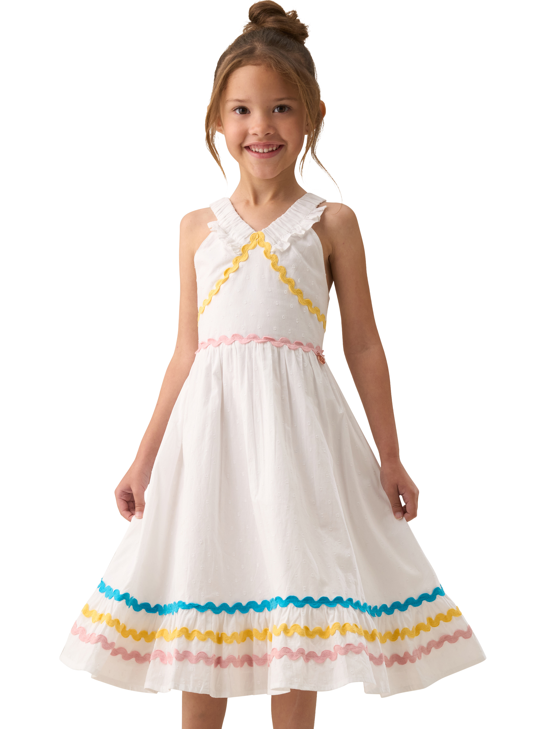 Product image 1 of 8, which shows Angel & Rocket Kids' Ric Rac Sundress, White, 2 years