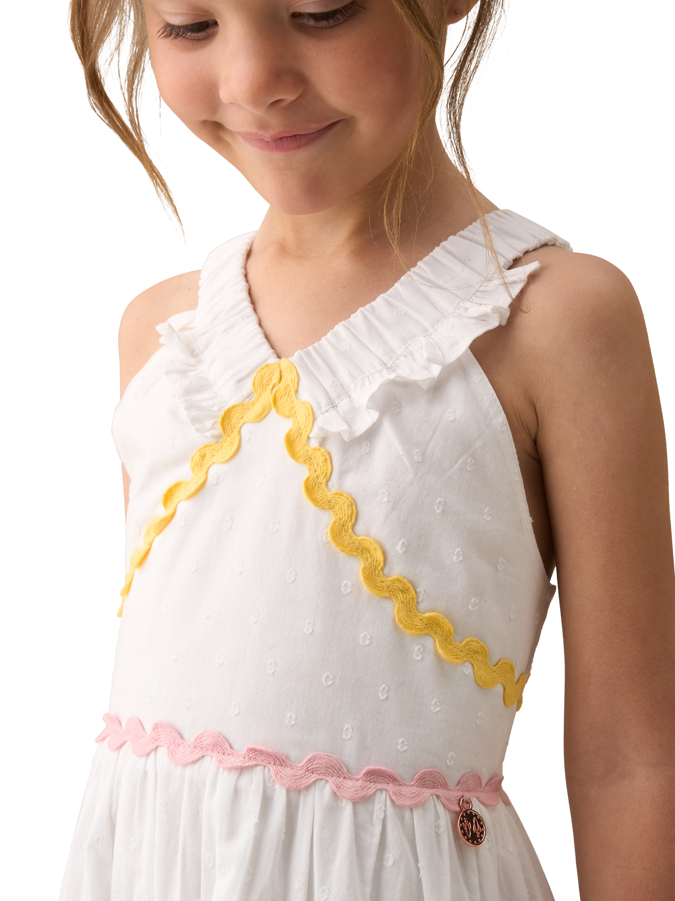 Product image 3 of 8, which shows Angel & Rocket Kids' Ric Rac Sundress, White, 2 years