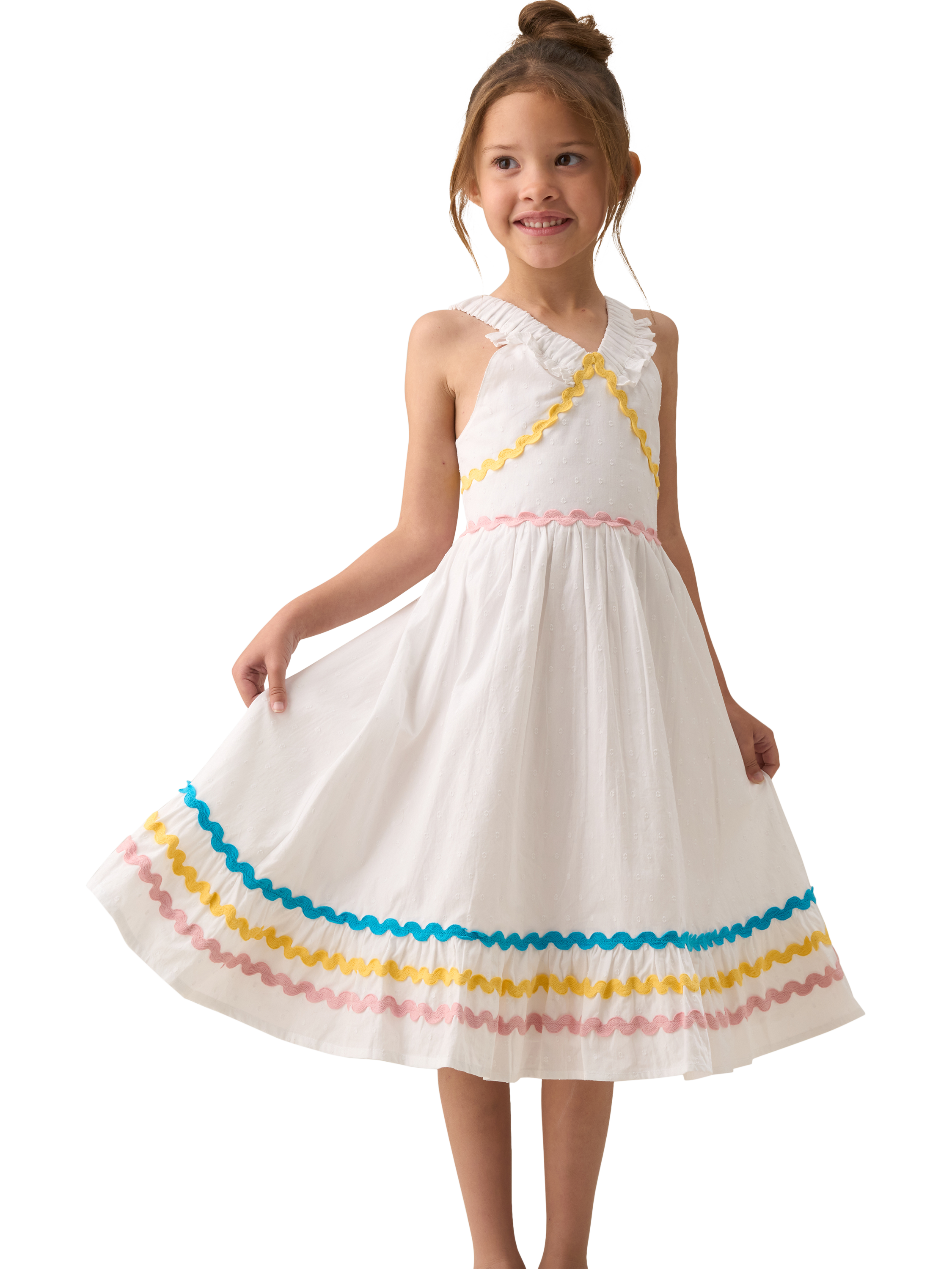 Product image 5 of 8, which shows Angel & Rocket Kids' Ric Rac Sundress, White, 2 years