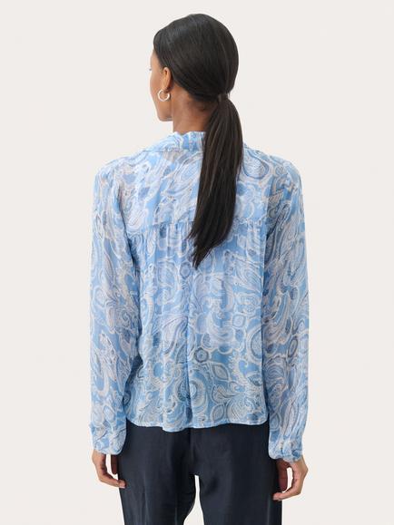 Part Two Nicholina Swirl Semi Sheer Collar V-Neck Blouse, Silver Lake/Multi - view 2, Silver Lake/Multi