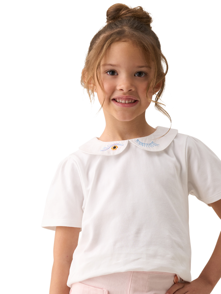 Angel & Rocket Kids' Peter Pan Collar T-Shirt, White, White