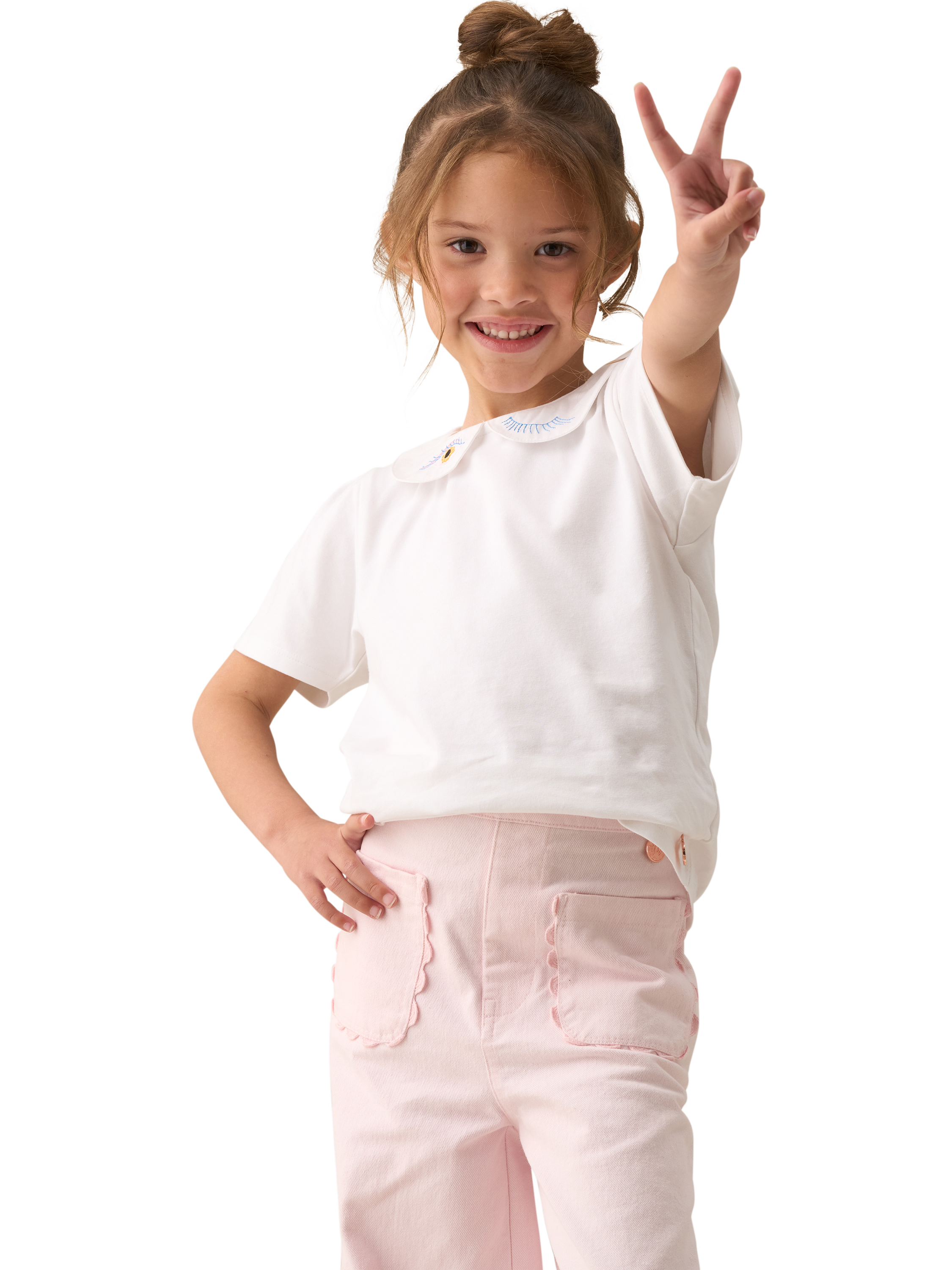 Product image 4 of 7, which shows Angel & Rocket Kids' Peter Pan Collar T-Shirt, White, 3-4 years