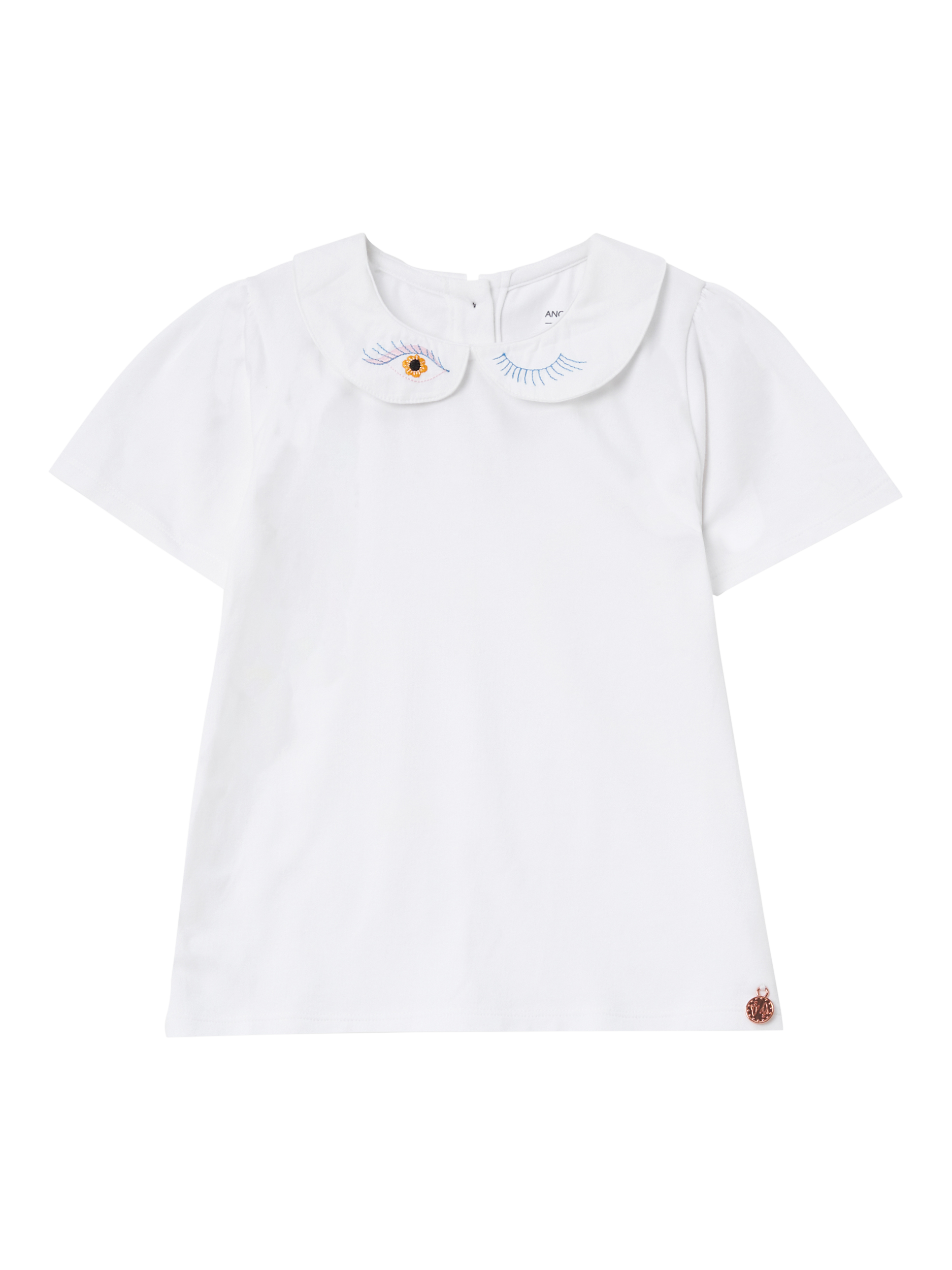 Product image 5 of 7, which shows Angel & Rocket Kids' Peter Pan Collar T-Shirt, White, 3-4 years