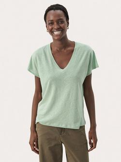 Part Two Axelines Linen Blend V-Neck T-Shirt, Cameo Green