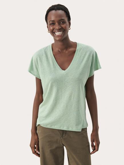 Part Two Axelines Linen Blend V-Neck T-Shirt, Cameo Green
