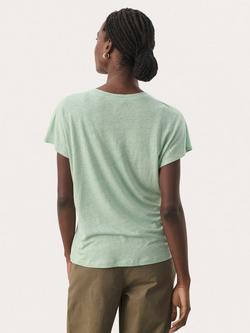 Part Two Axelines Linen Blend V-Neck T-Shirt - view 2, Cameo Green
