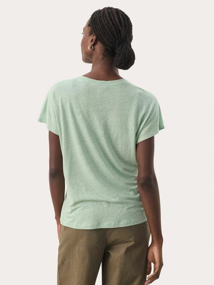 Part Two Axelines Linen Blend V-Neck T-Shirt - view 2, Cameo Green