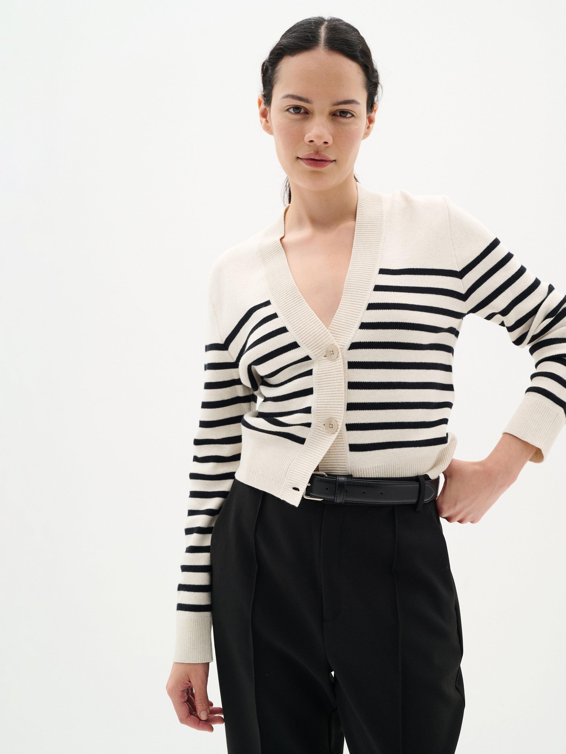 Product image 1 of 4, which shows InWear Wallis Stripe Cardigan, White/Black, XS