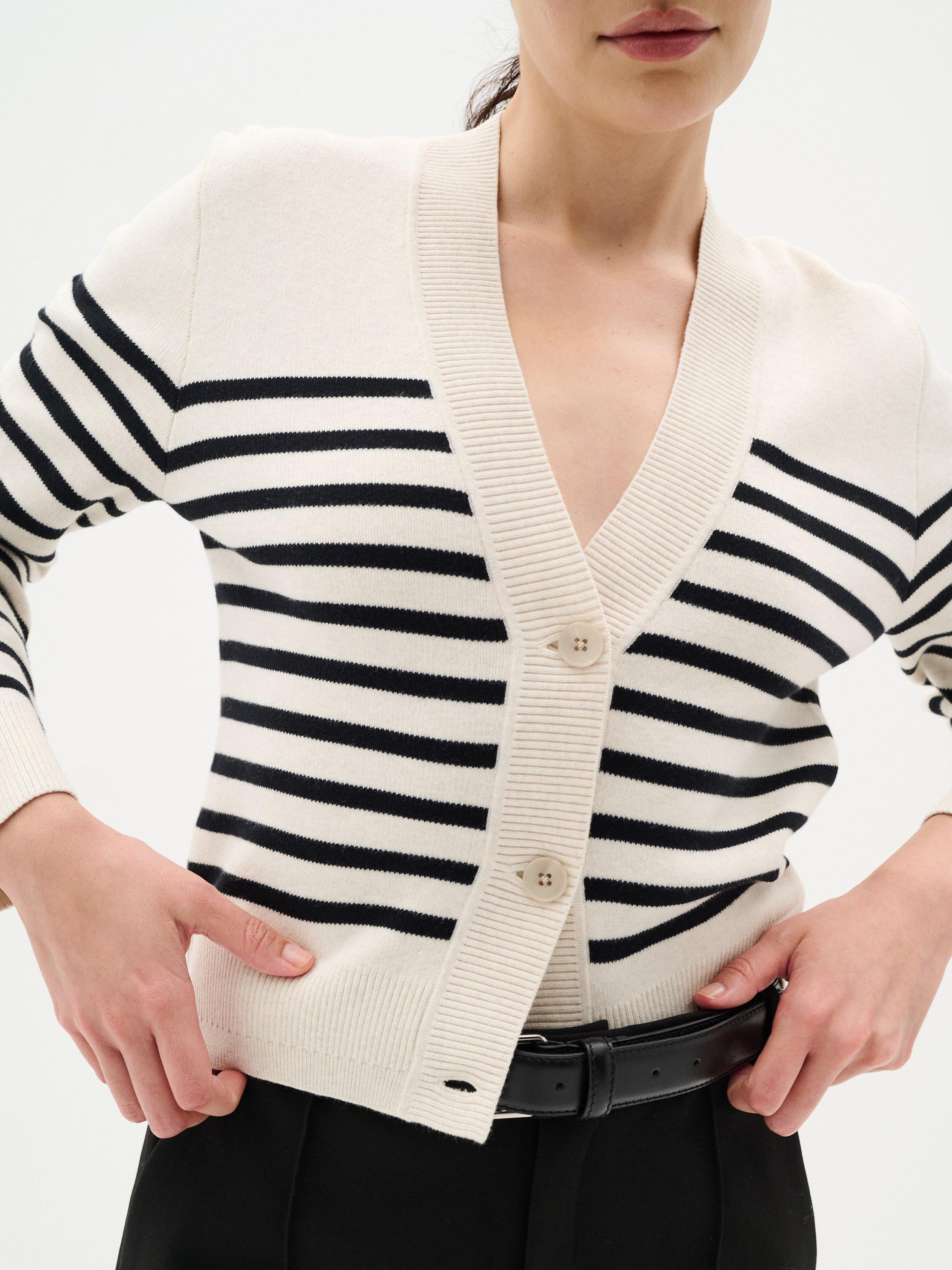 Product image 4 of 4, which shows InWear Wallis Stripe Cardigan, White/Black, XS