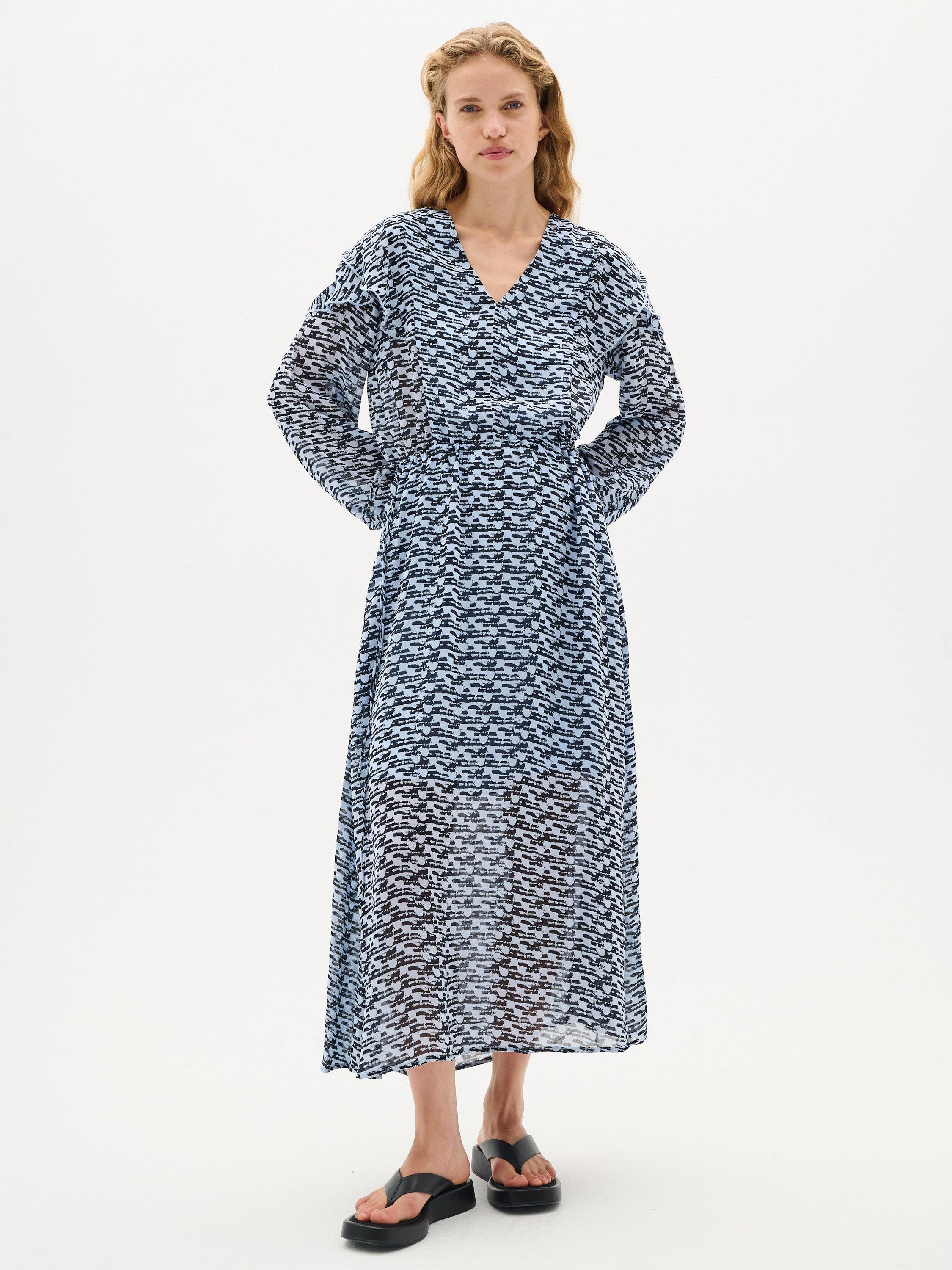Product image 1 of 6, which shows InWear Cessie Abstract Print Chiffon Maxi Dress, Blue/Multi, 8