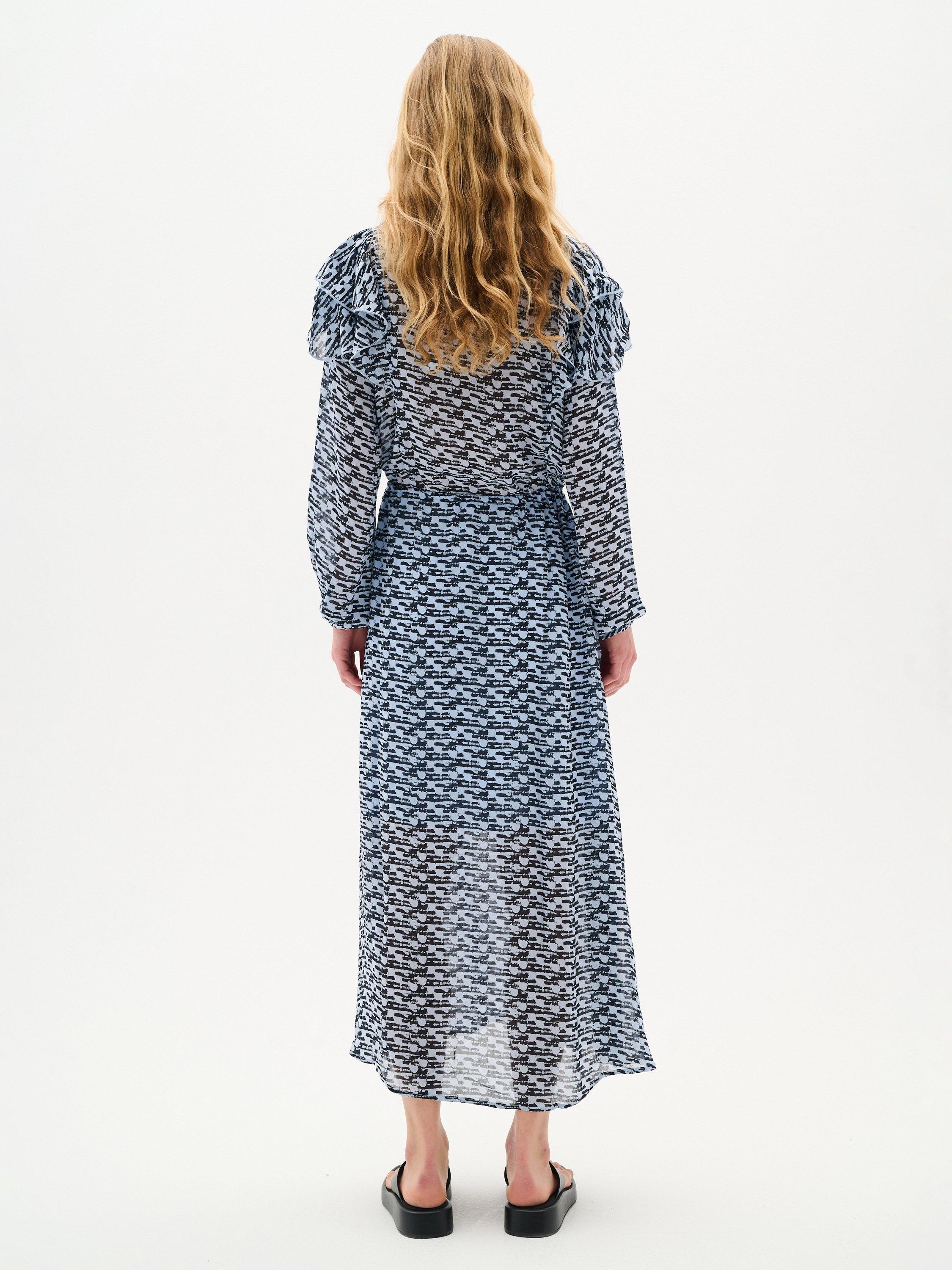 Product image 2 of 6, which shows InWear Cessie Abstract Print Chiffon Maxi Dress, Blue/Multi, 8