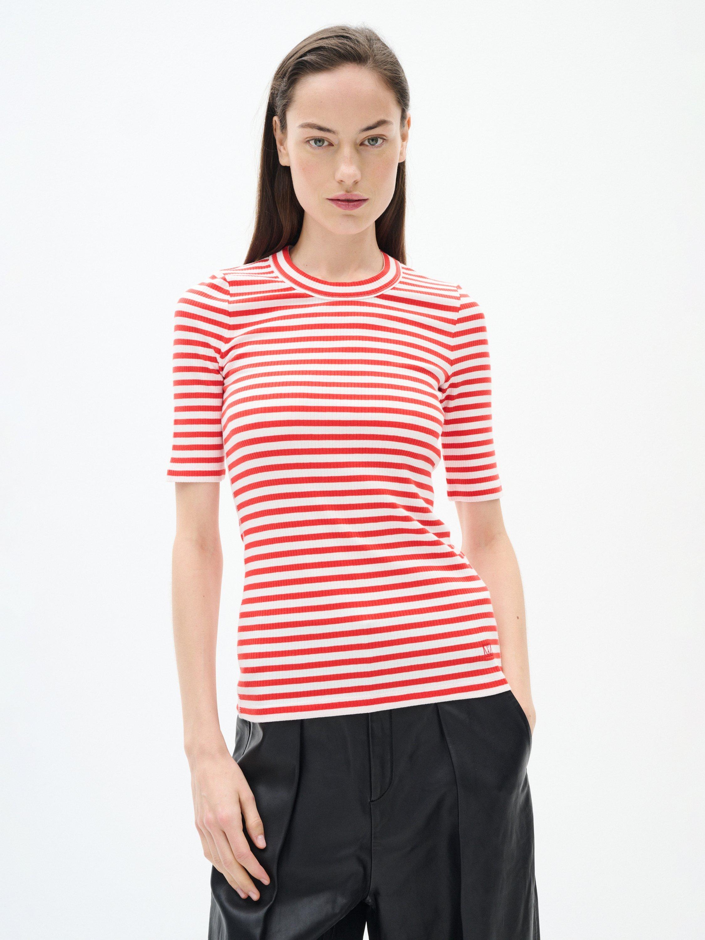Product image 1 of 6, which shows InWear Dagna Stripe T-Shirt, Red/White, XS