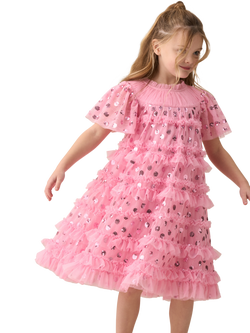 Angel & Rocket Kids' Mesh Frill Dress, Pink, Pink