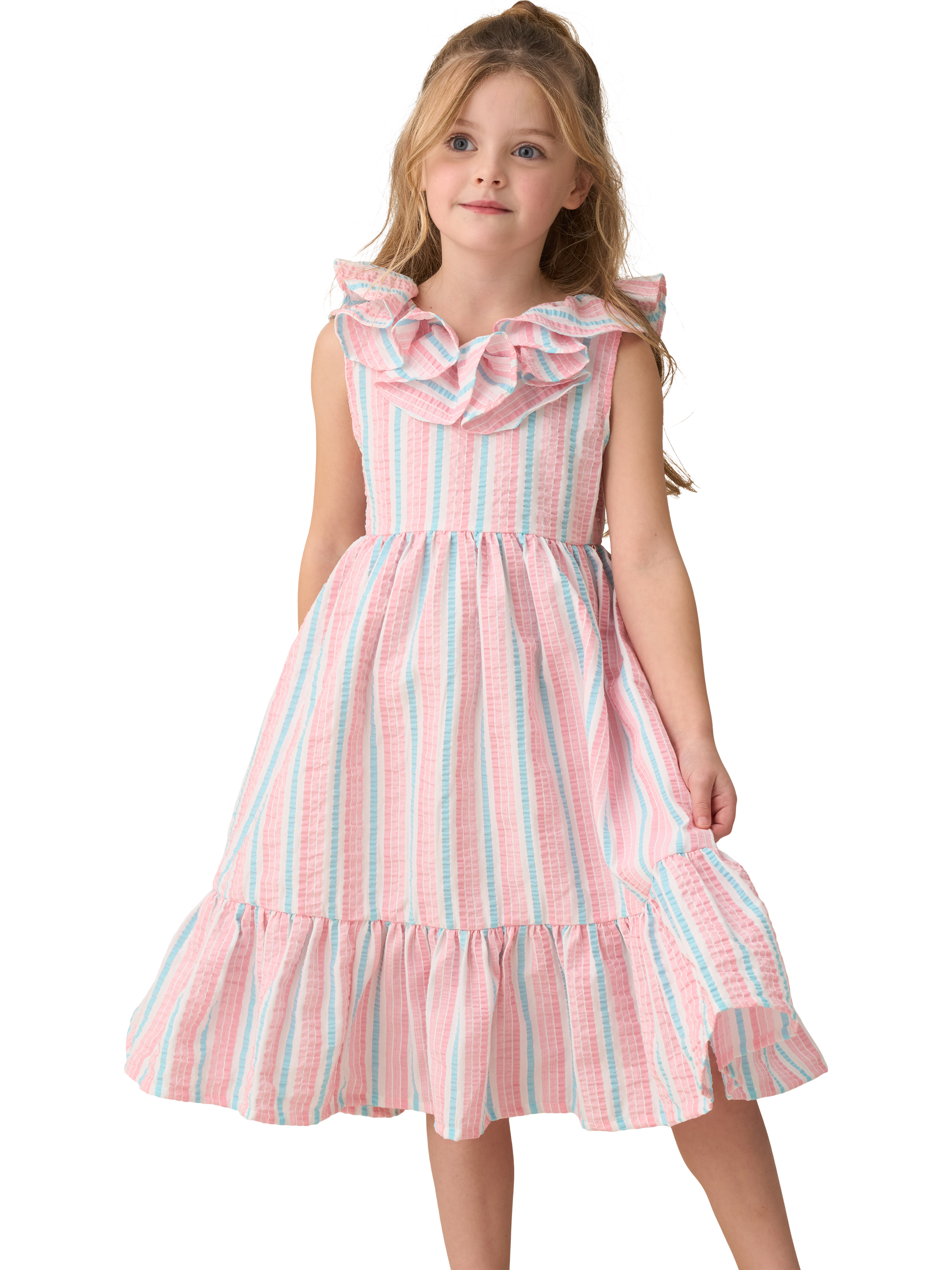 Product image 1 of 7, which shows Angel & Rocket Kids' Stripe Sundress, Pink, 3 years