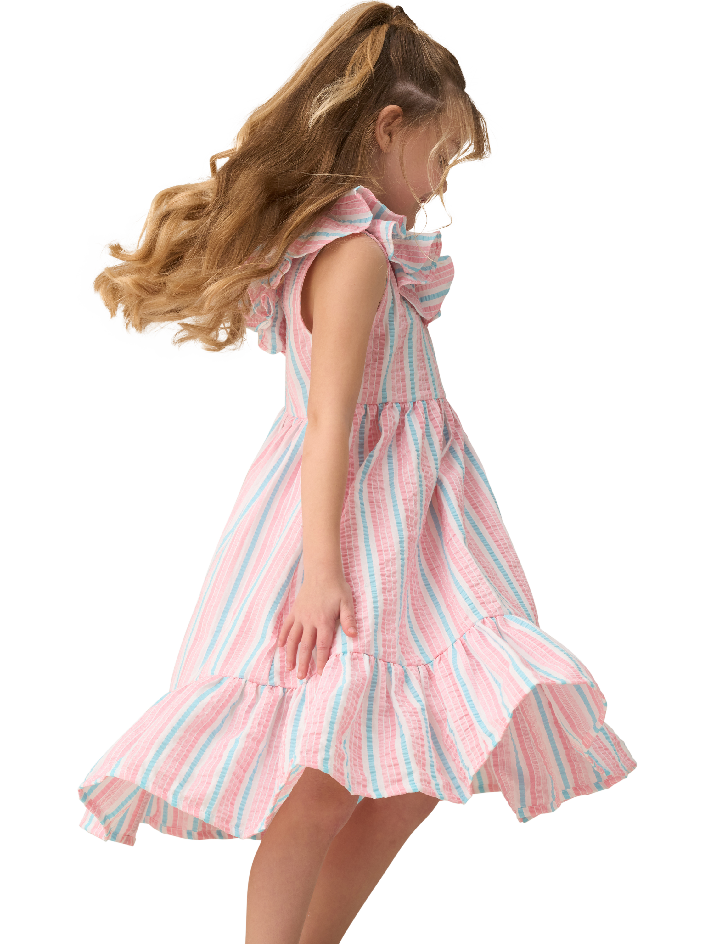 Product image 4 of 7, which shows Angel & Rocket Kids' Stripe Sundress, Pink, 3 years