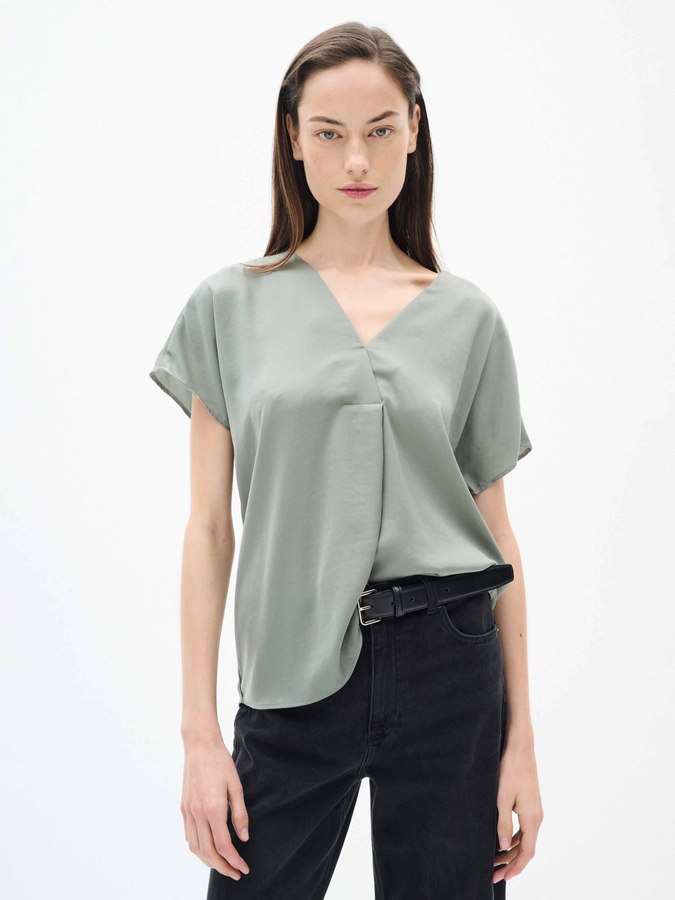 Product image 1 of 6, which shows InWear Rinda V-Neck Top, Agave Green, 8