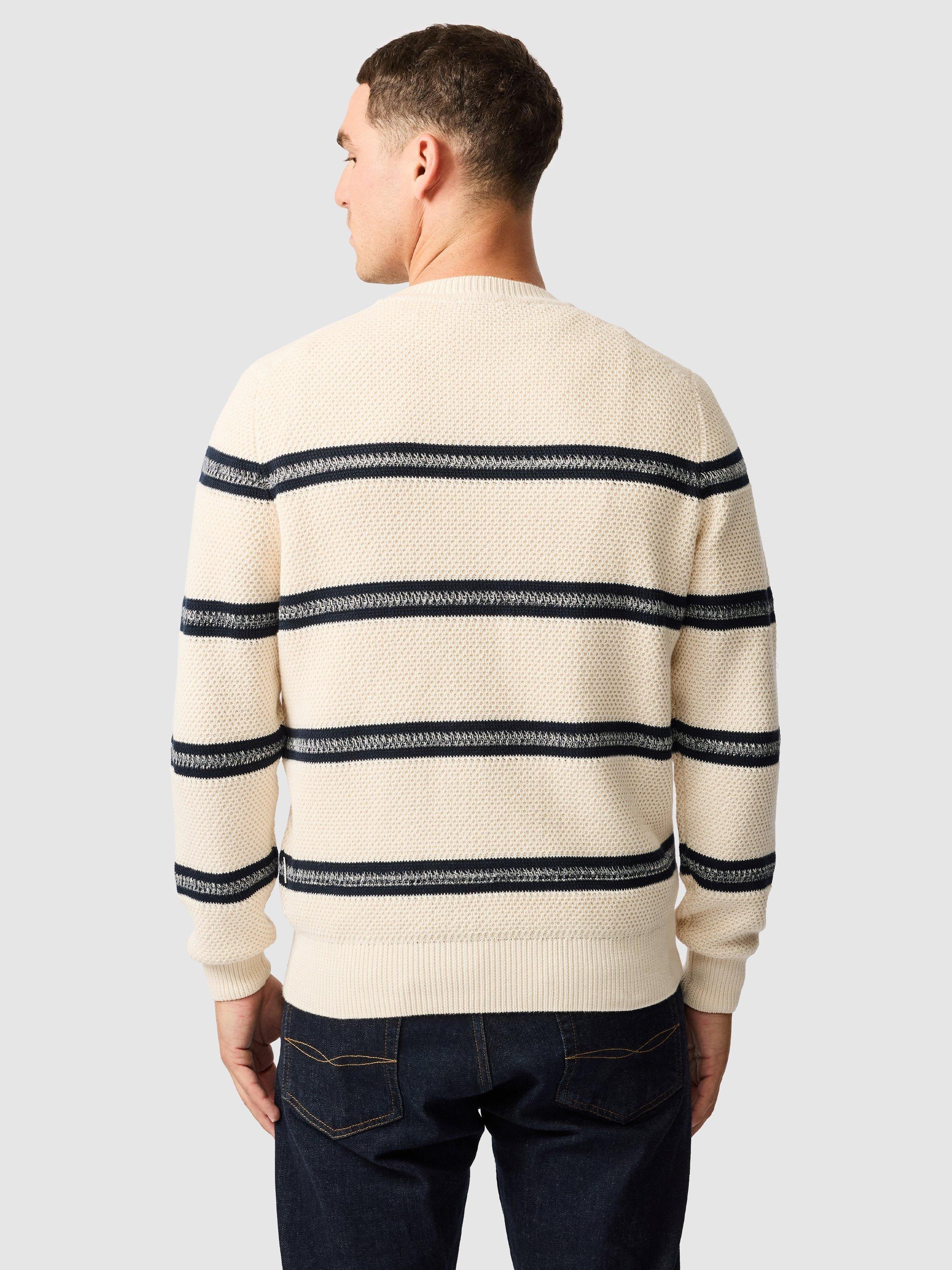 Product image 3 of 5, which shows Rodd & Gunn Highbrook Stripe Knitted Cotton Crew Neck Jumper, Sand, XS
