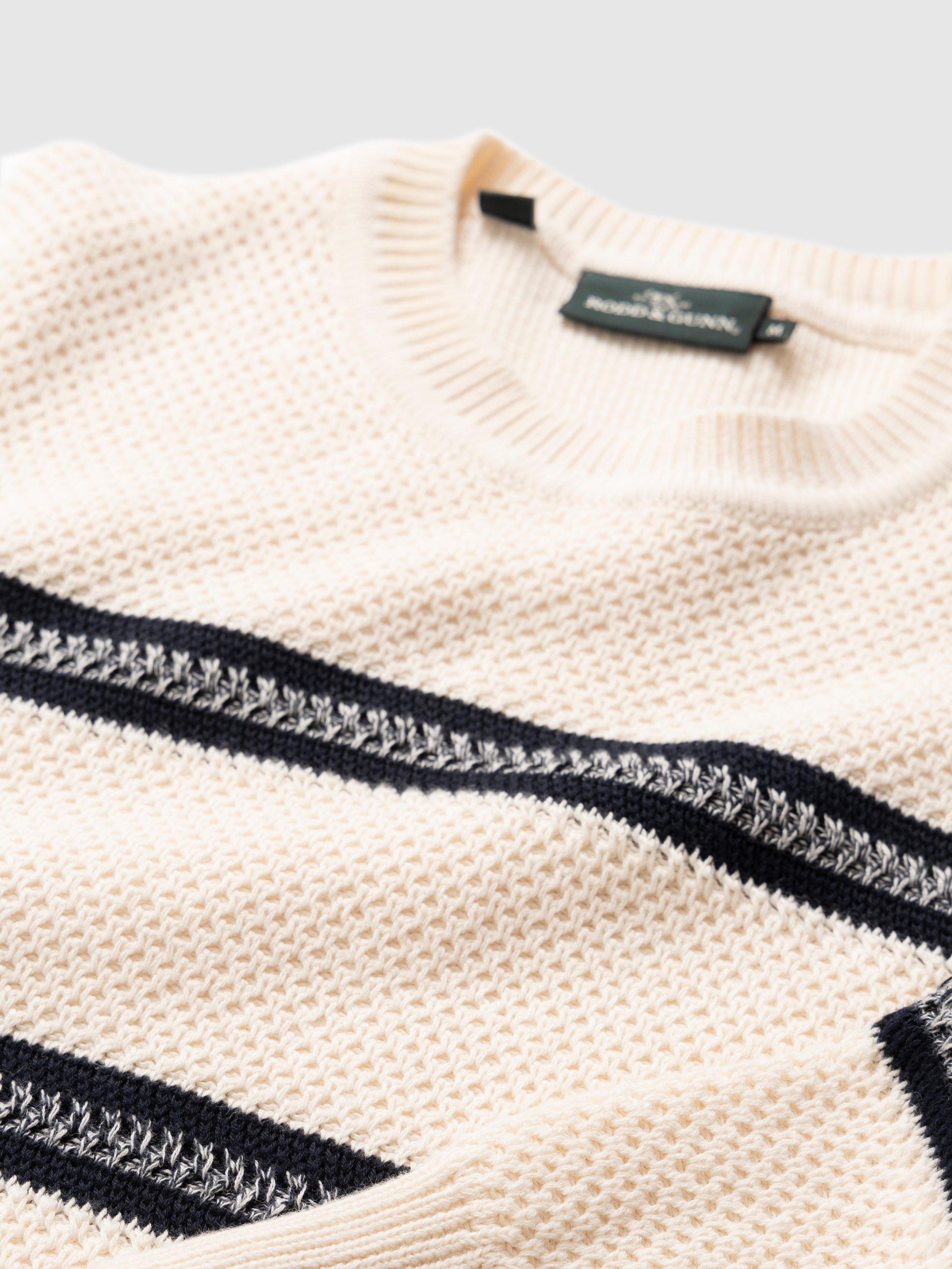Product image 5 of 5, which shows Rodd & Gunn Highbrook Stripe Knitted Cotton Crew Neck Jumper, Sand, XS