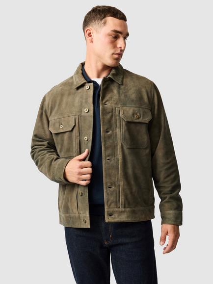 Rodd & Gunn Little River Premium Suede Leather Trucker Jacket, Mouse, Mouse