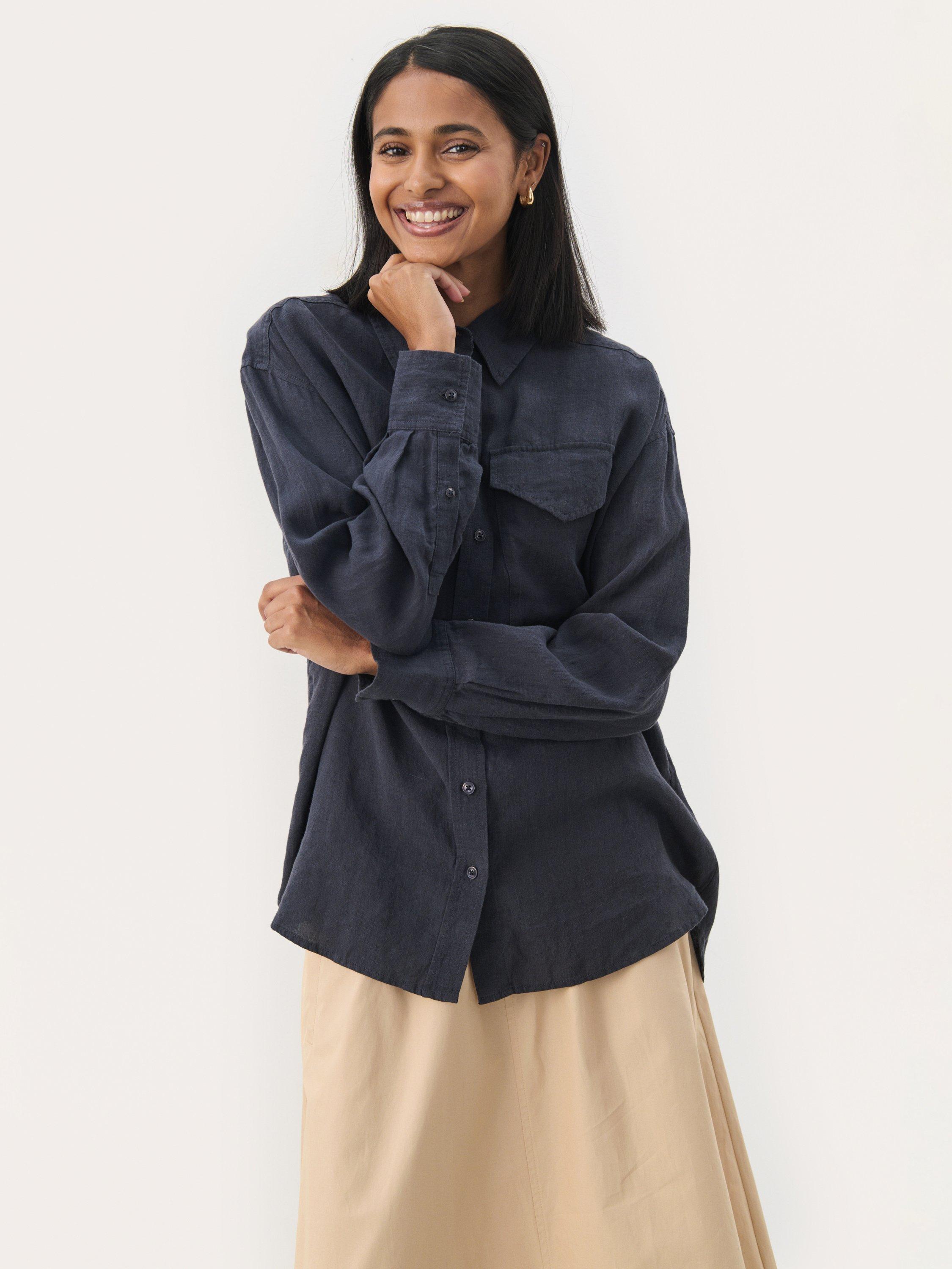 Product image 1 of 6, which shows Part Two Nuvin Linen Shirt, After Midnight, 14